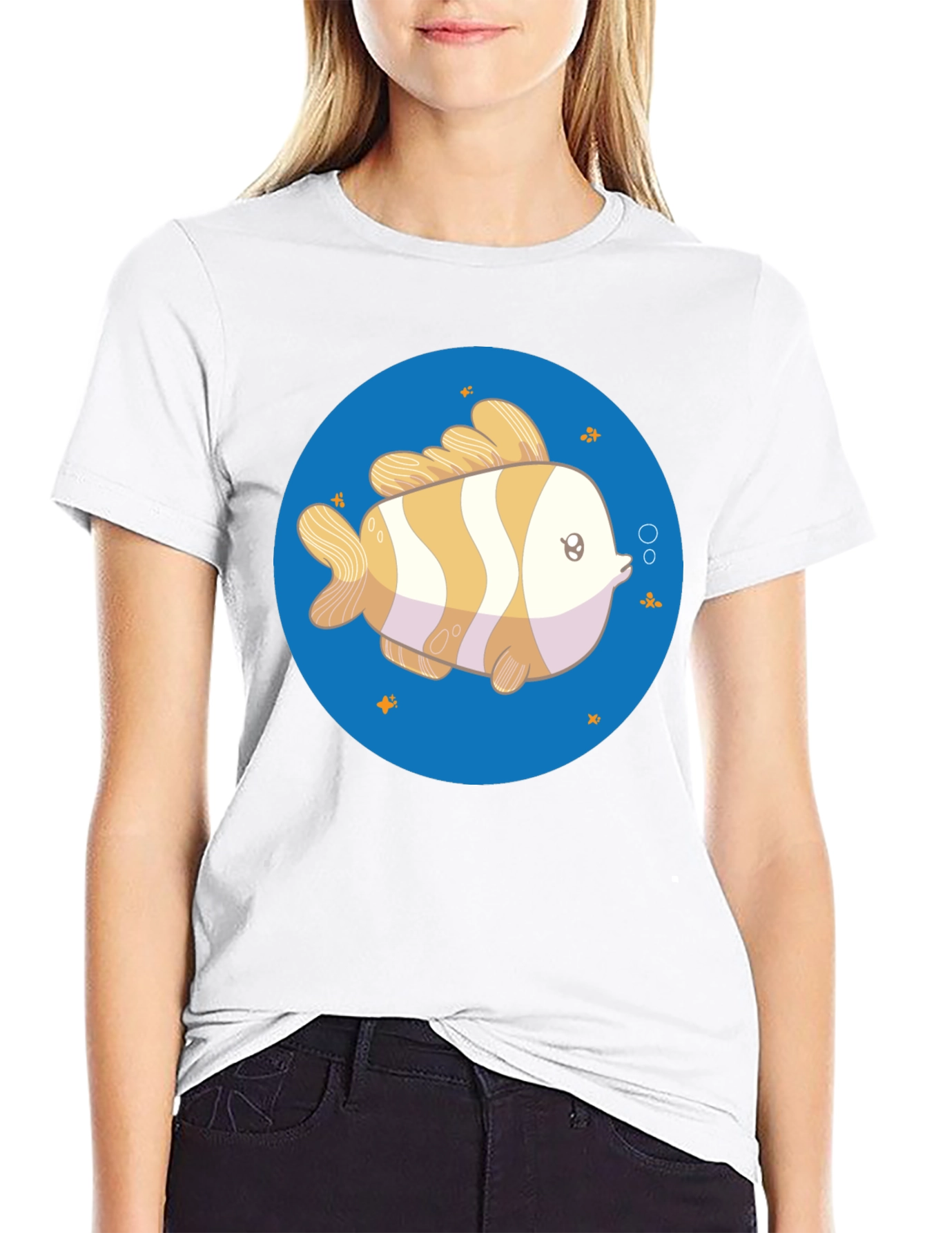 Cartoon Fish Graphic Tee - Unisex Black T-Shirt