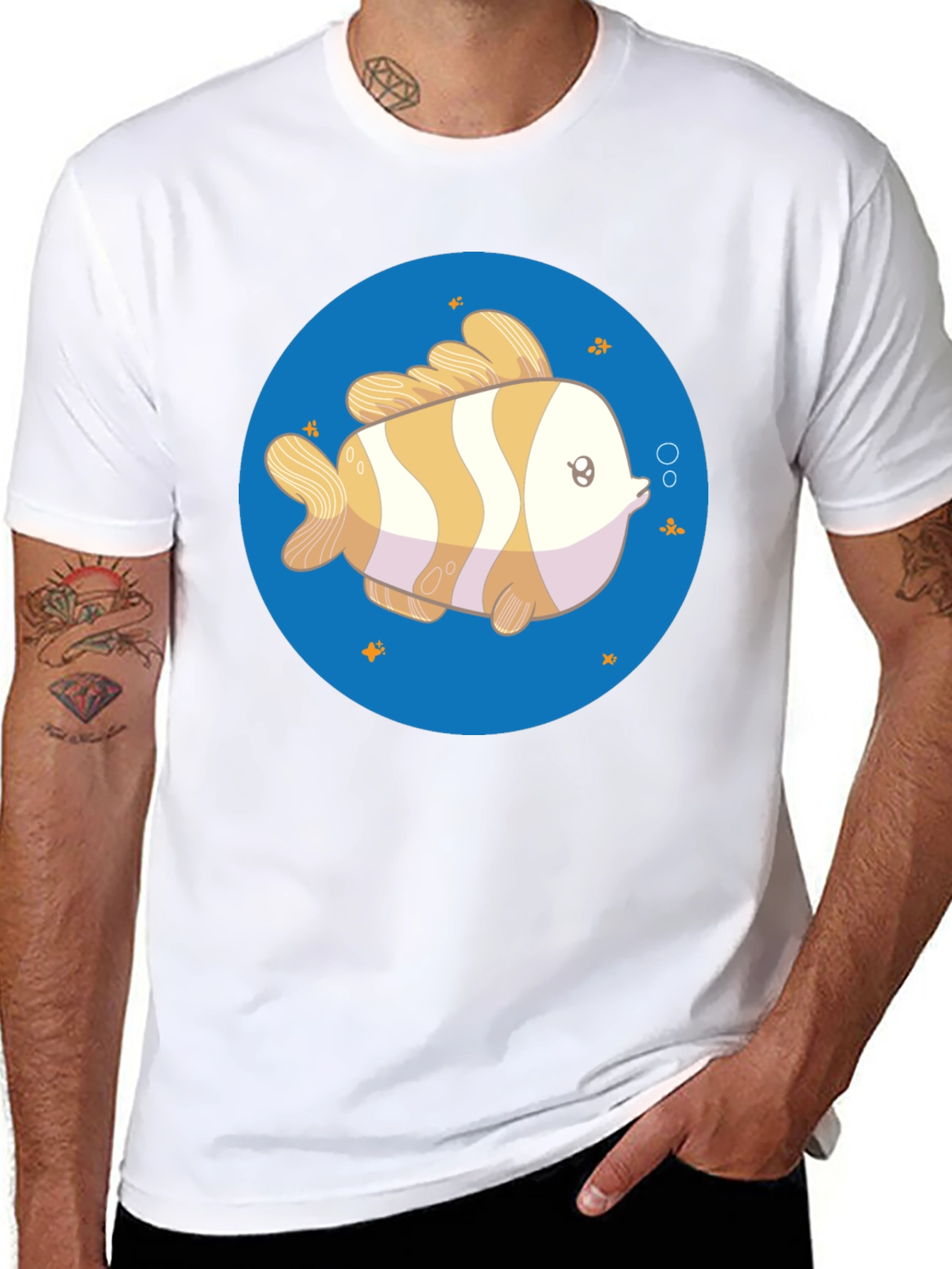 Cartoon Fish Graphic Tee - Unisex Black T-Shirt