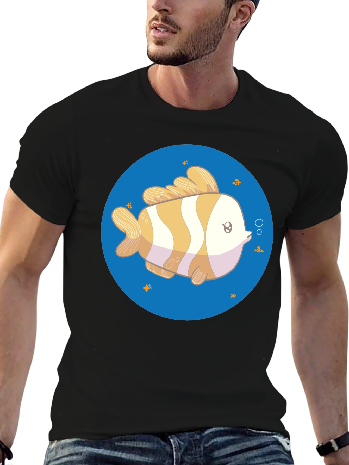 Cartoon Fish Graphic Tee - Unisex Black T-Shirt