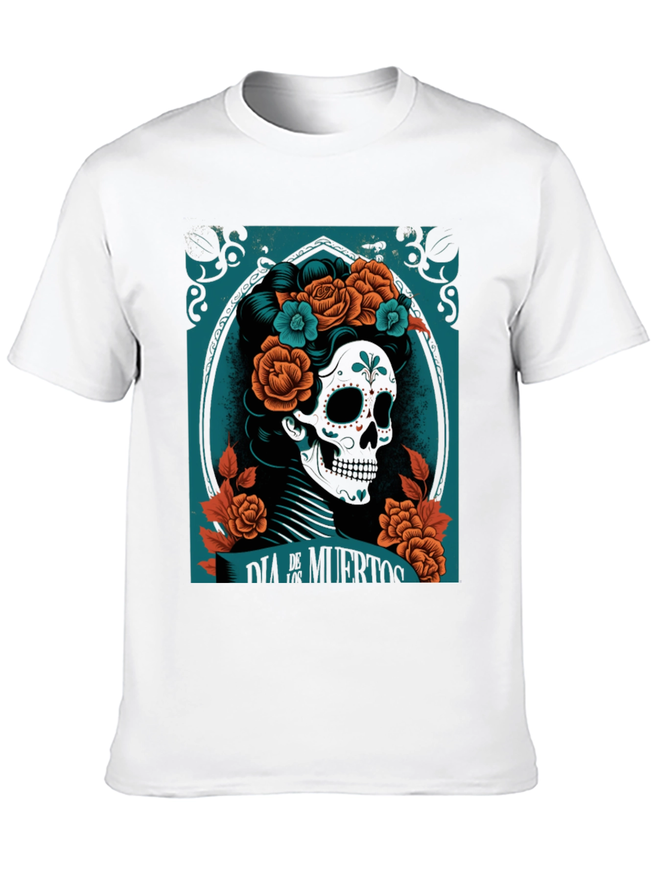 Dia de Muertos Graphic Tee - Skull & Flowers