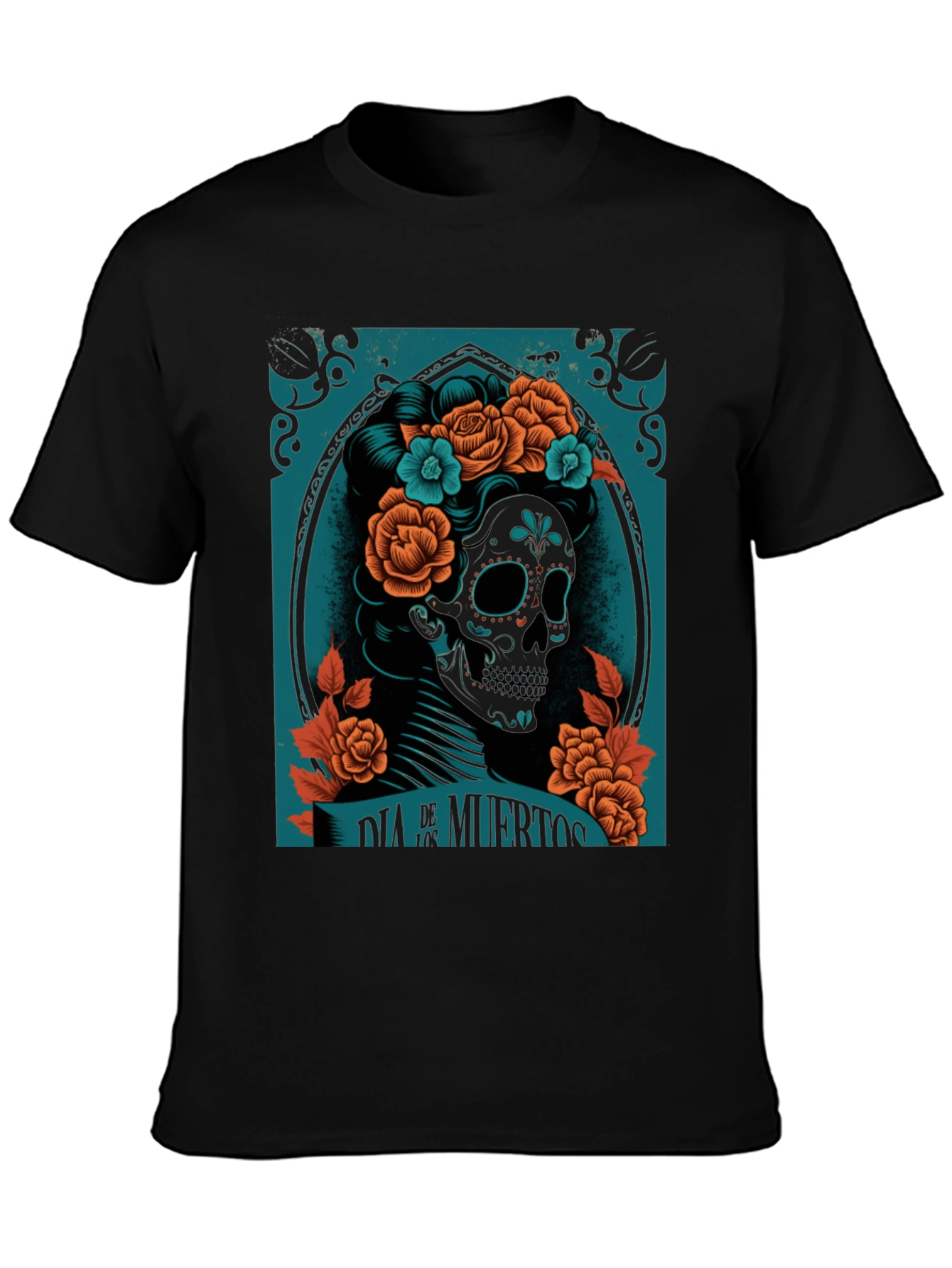 Dia de Muertos Graphic Tee - Skull & Flowers