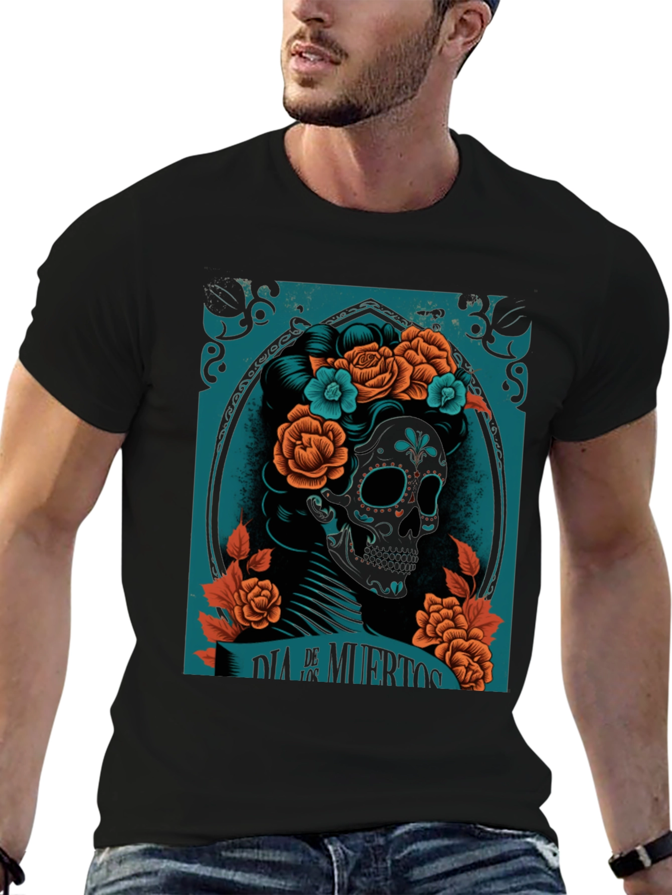 Dia de Muertos Graphic Tee - Skull & Flowers