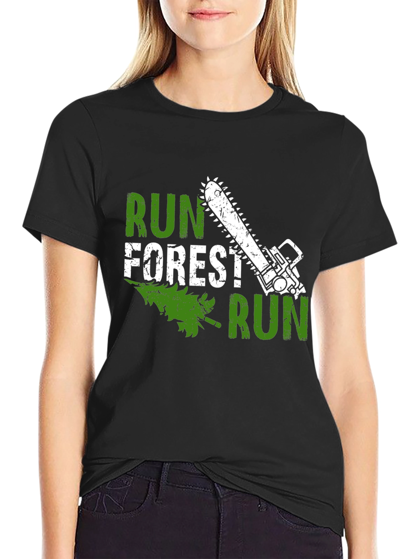 Run Forest Run Funny Chainsaw Tree T-Shirt
