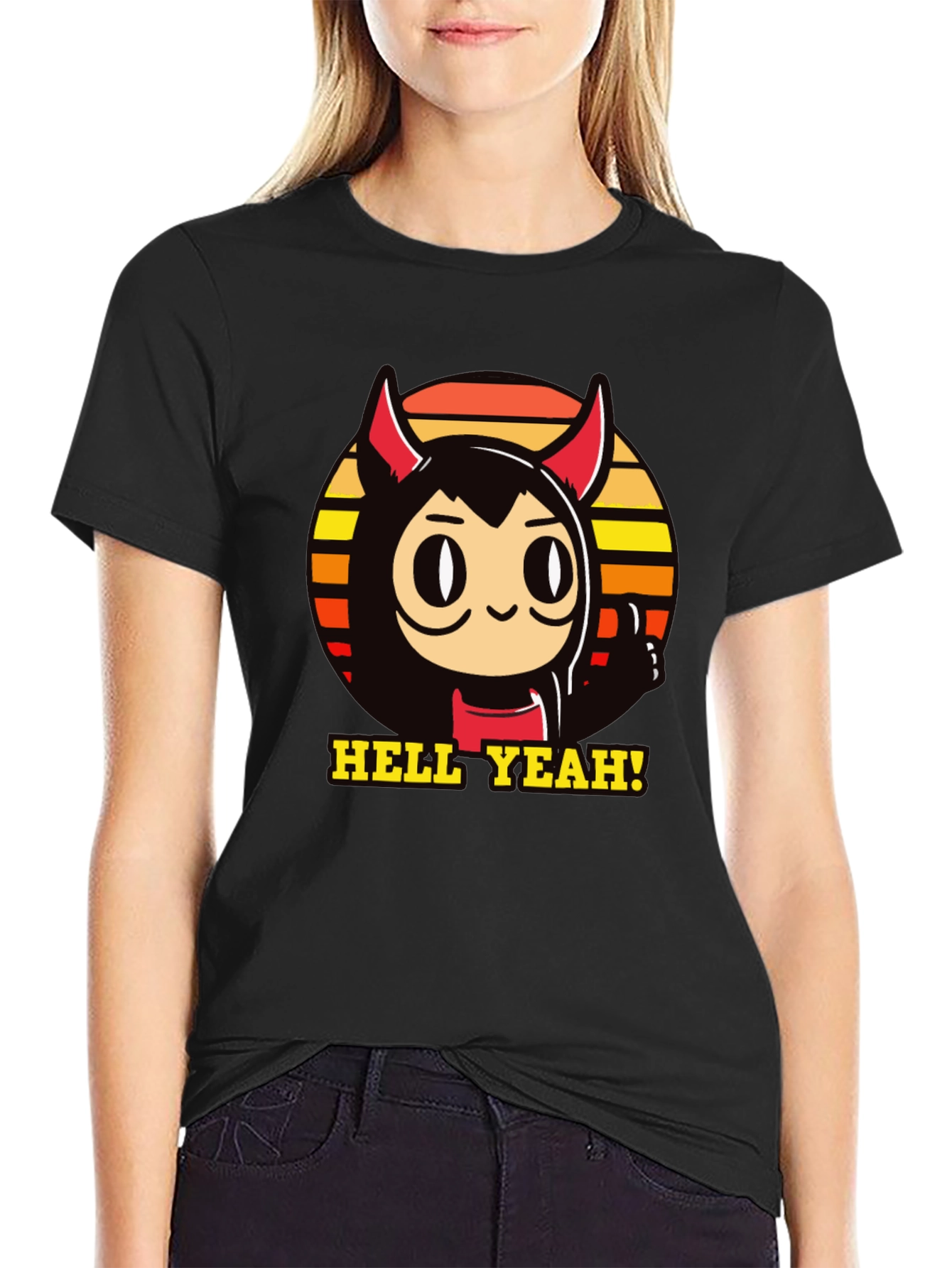 Hell Yeah Devil Cartoon Graphic Tee