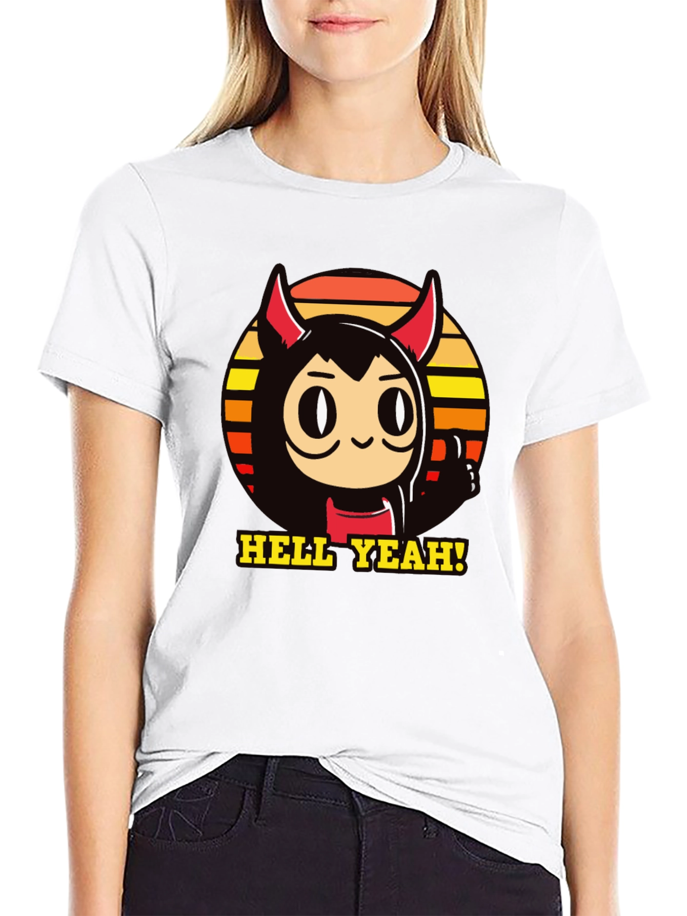 Hell Yeah Devil Cartoon Graphic Tee