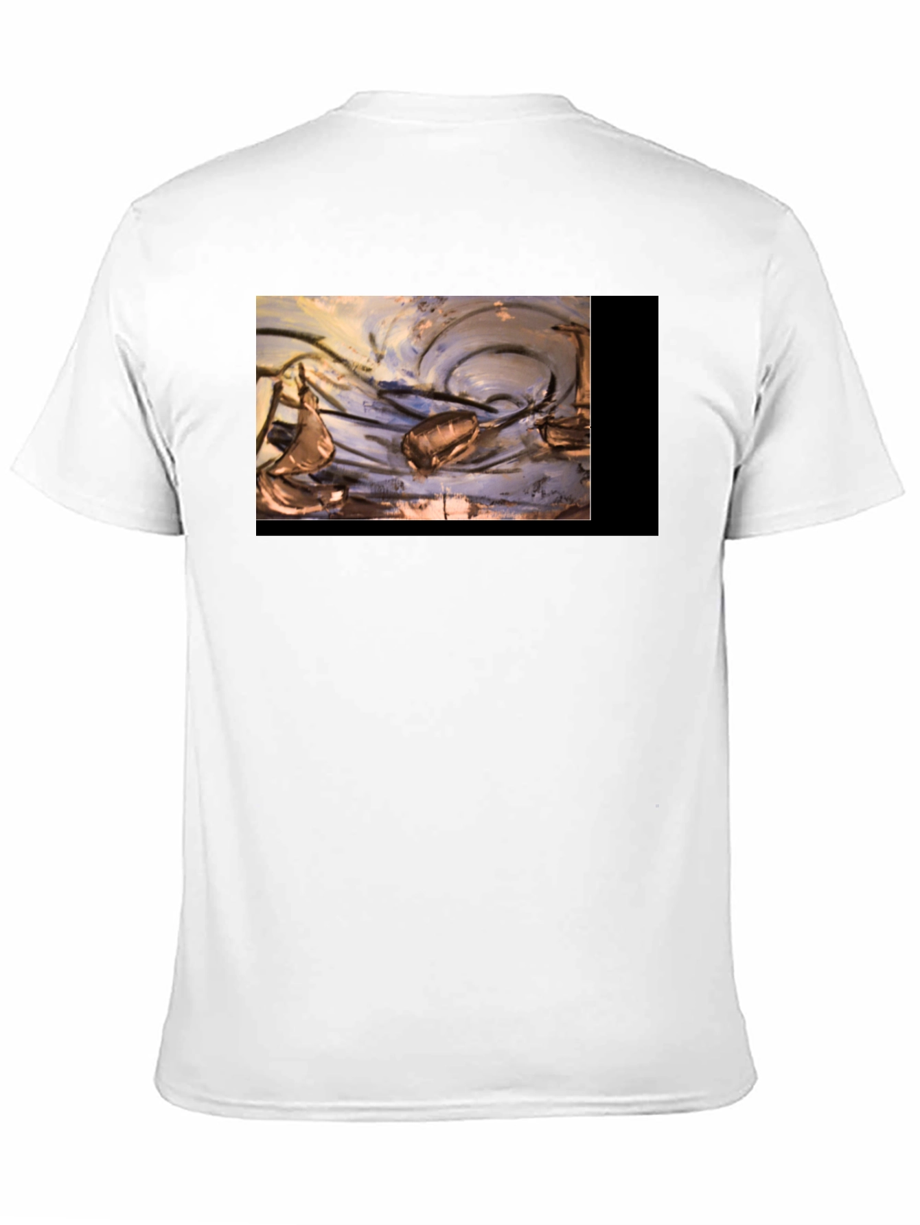 Artistic Black T-Shirt with Abstract Boat Design