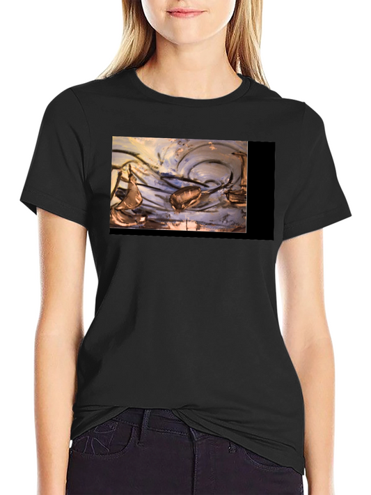 Artistic Black T-Shirt with Abstract Boat Design