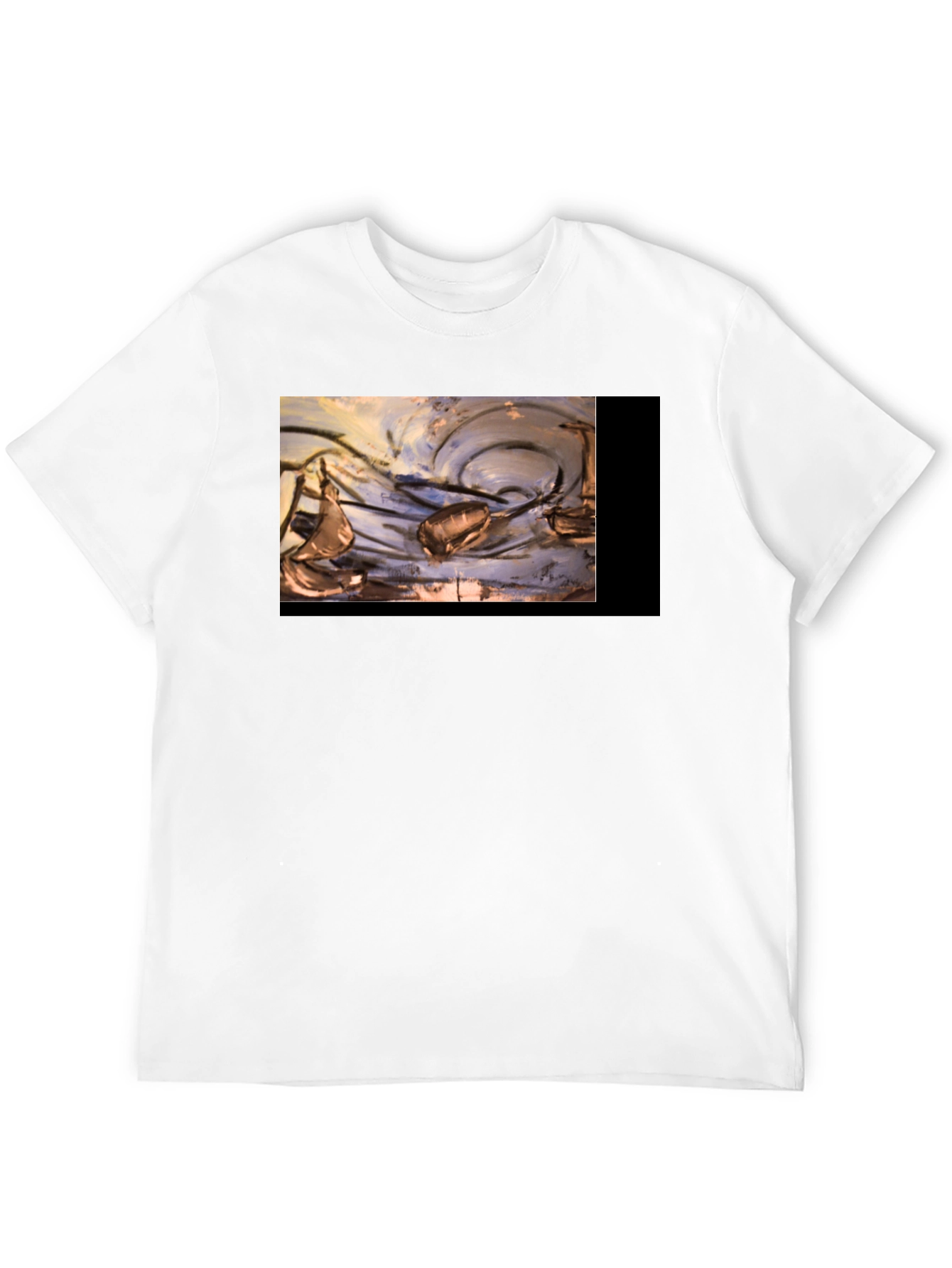 Artistic Black T-Shirt with Abstract Boat Design