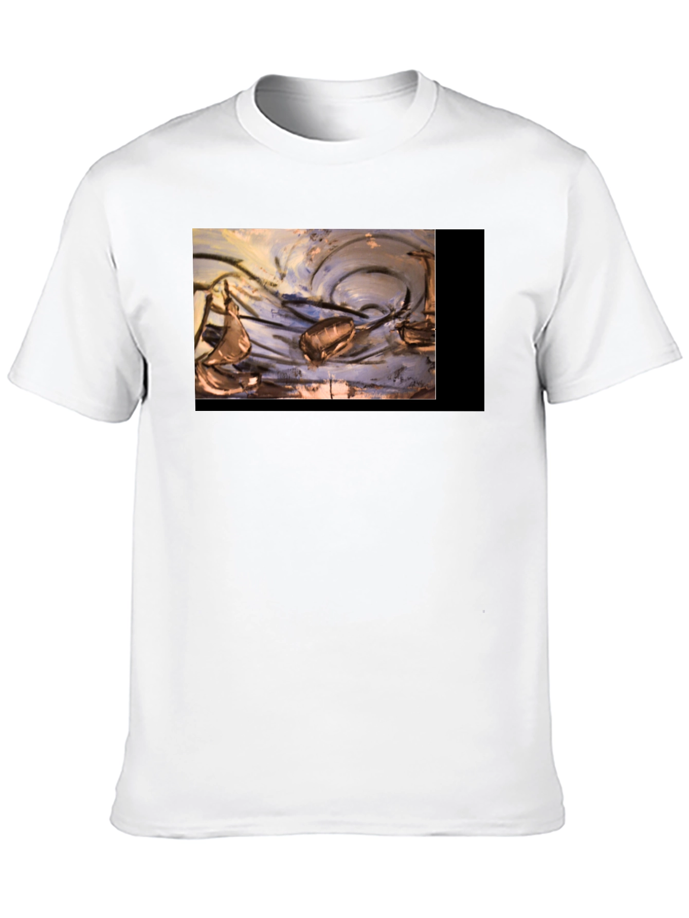 Artistic Black T-Shirt with Abstract Boat Design