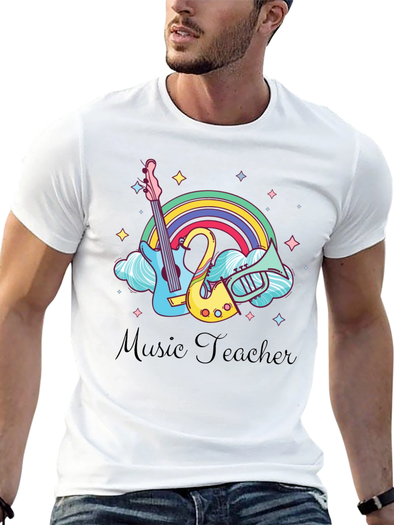 Music Teacher T-Shirt: Rainbow Music Instrument Design