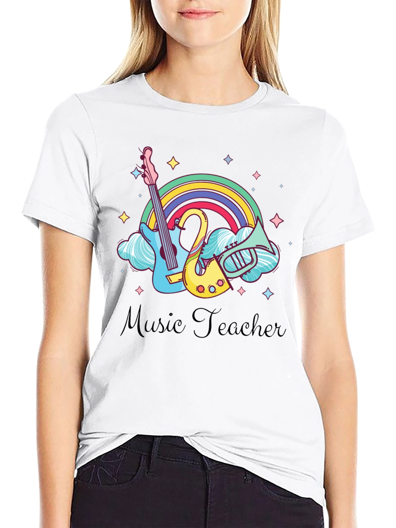 Music Teacher T-Shirt: Rainbow Music Instrument Design