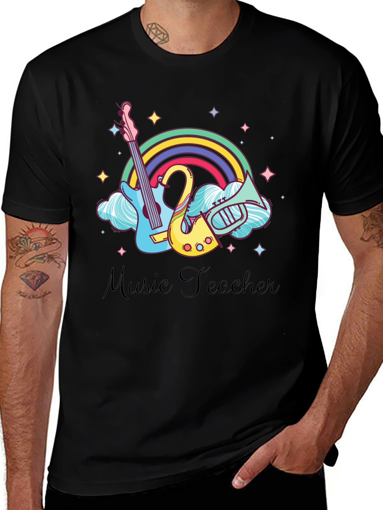 Music Teacher T-Shirt: Rainbow Music Instrument Design