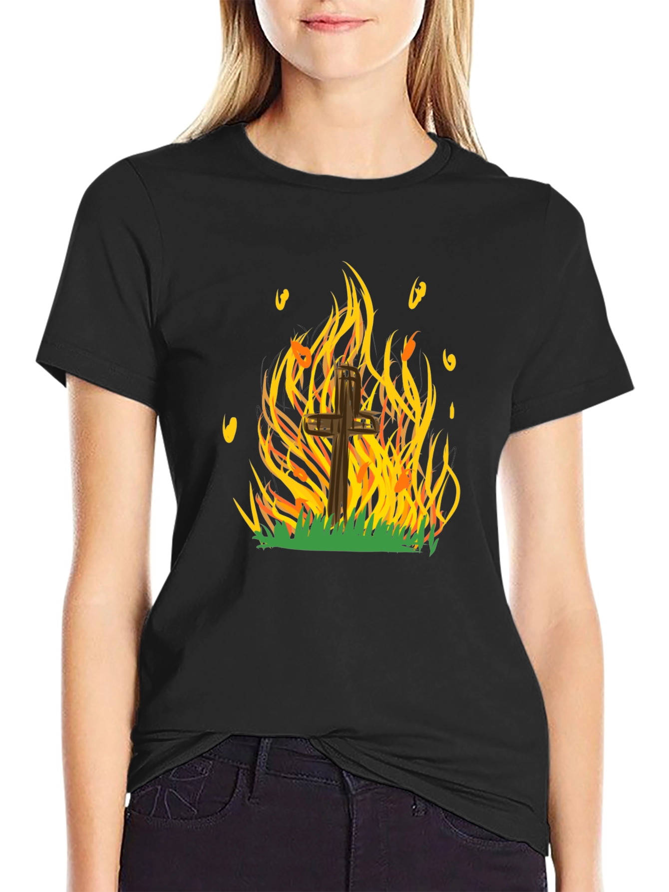 Burning Cross Graphic Tee - Bold Statement T-Shirt