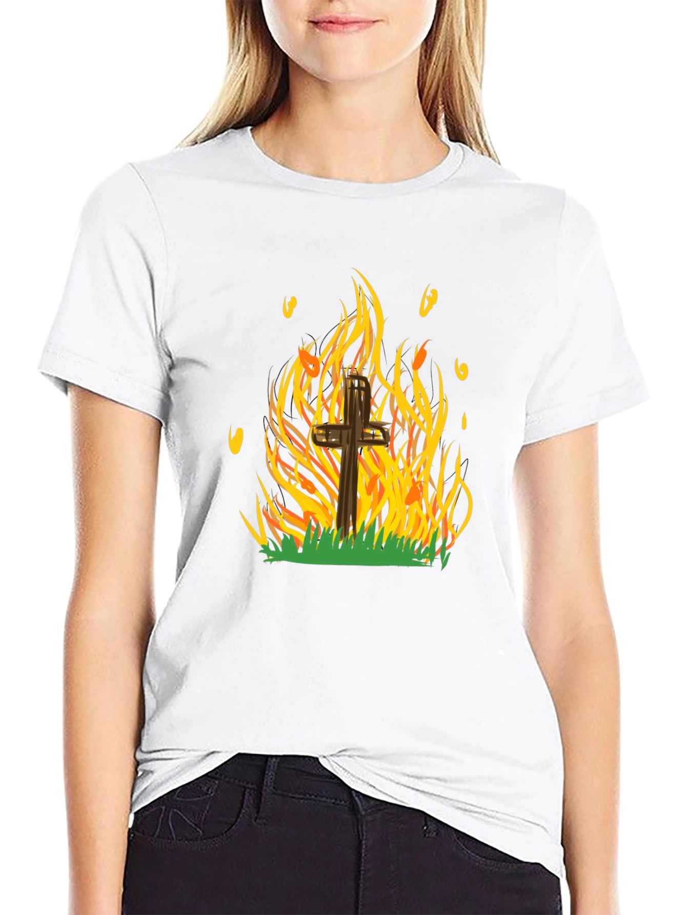 Burning Cross Graphic Tee - Bold Statement T-Shirt