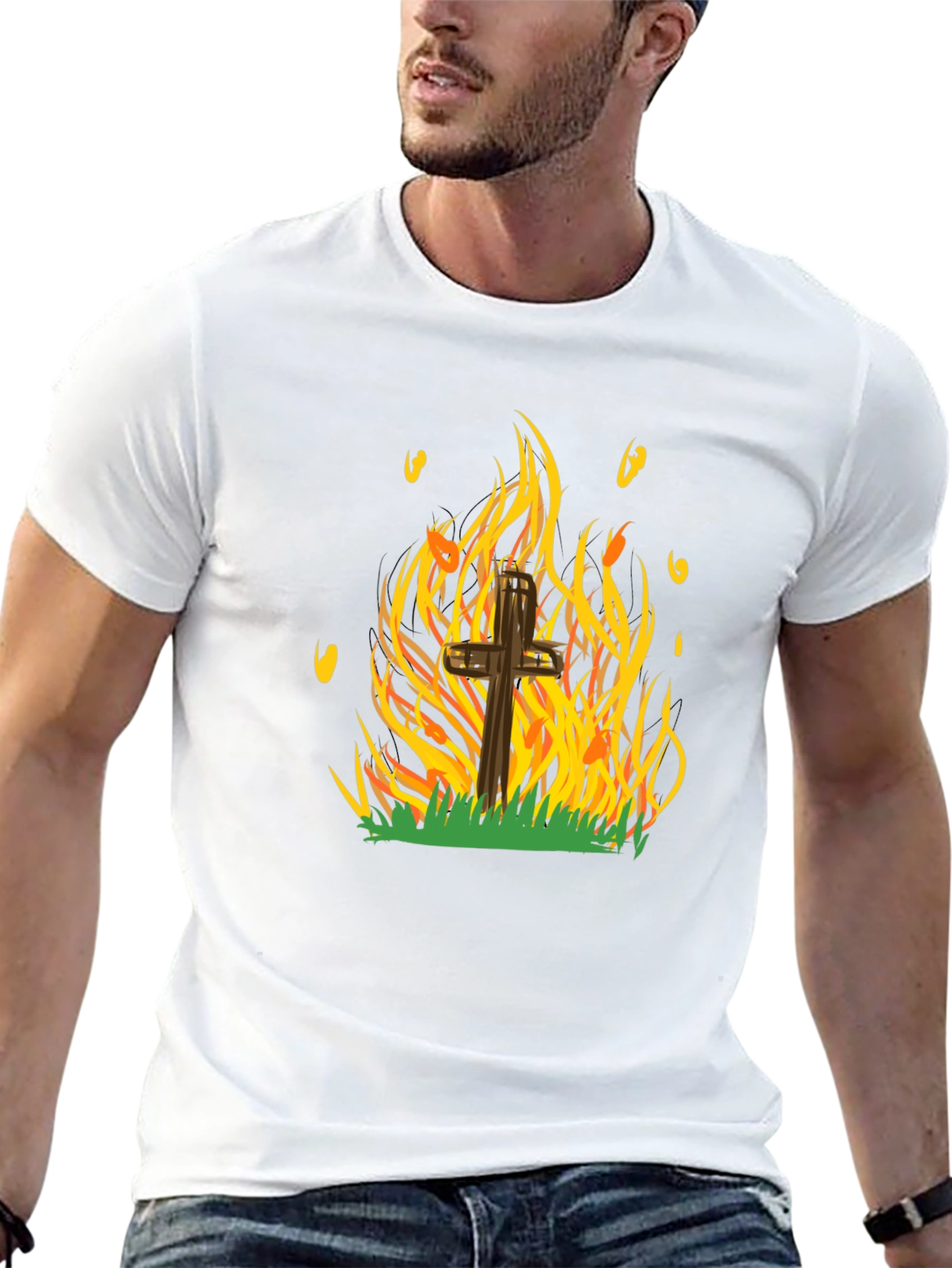 Burning Cross Graphic Tee - Bold Statement T-Shirt