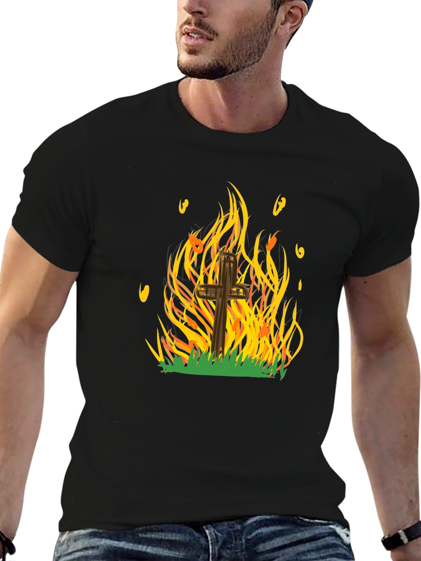 Burning Cross Graphic Tee - Bold Statement T-Shirt