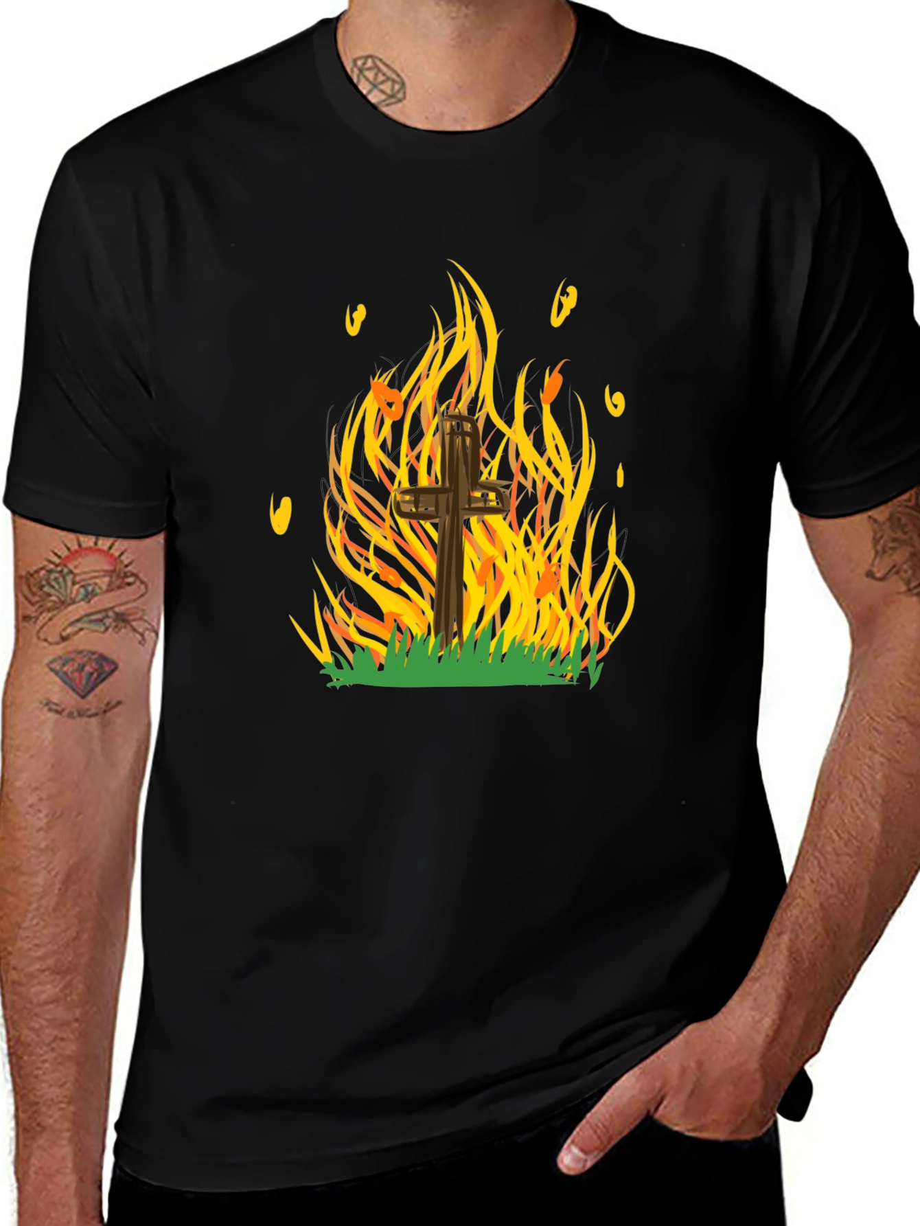 Burning Cross Graphic Tee - Bold Statement T-Shirt
