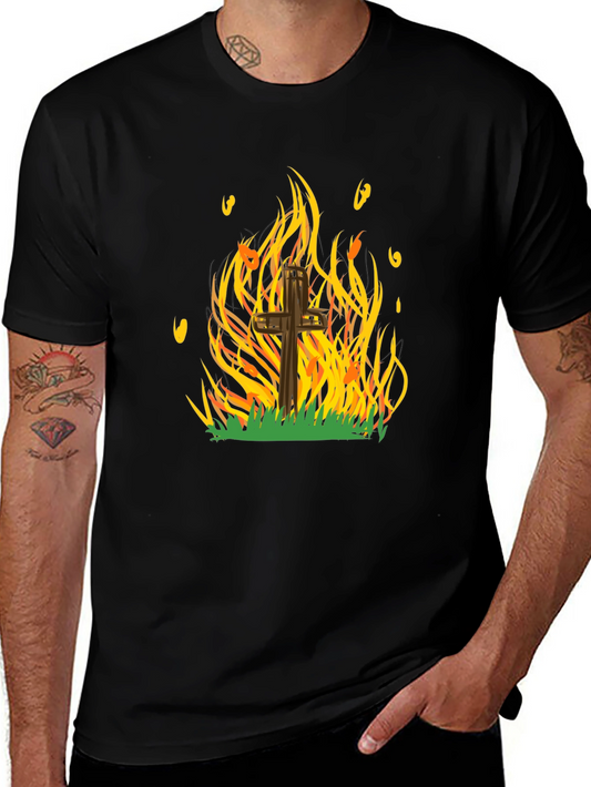 Burning Cross Graphic Tee - Bold Statement T-Shirt