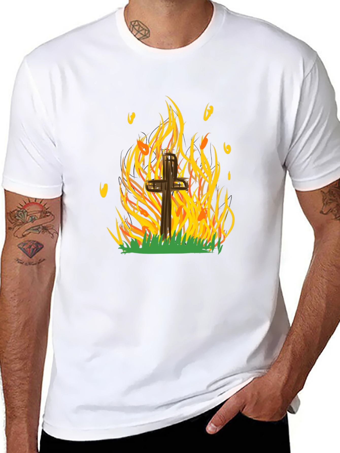 Burning Cross Graphic Tee - Bold Statement T-Shirt