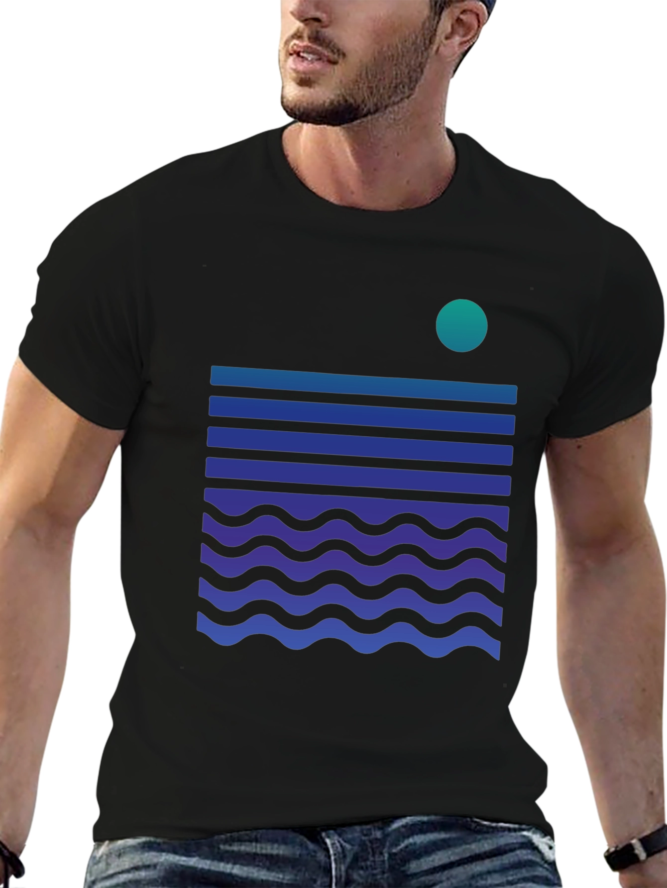 Abstract Ocean Wave Graphic Tee - Black