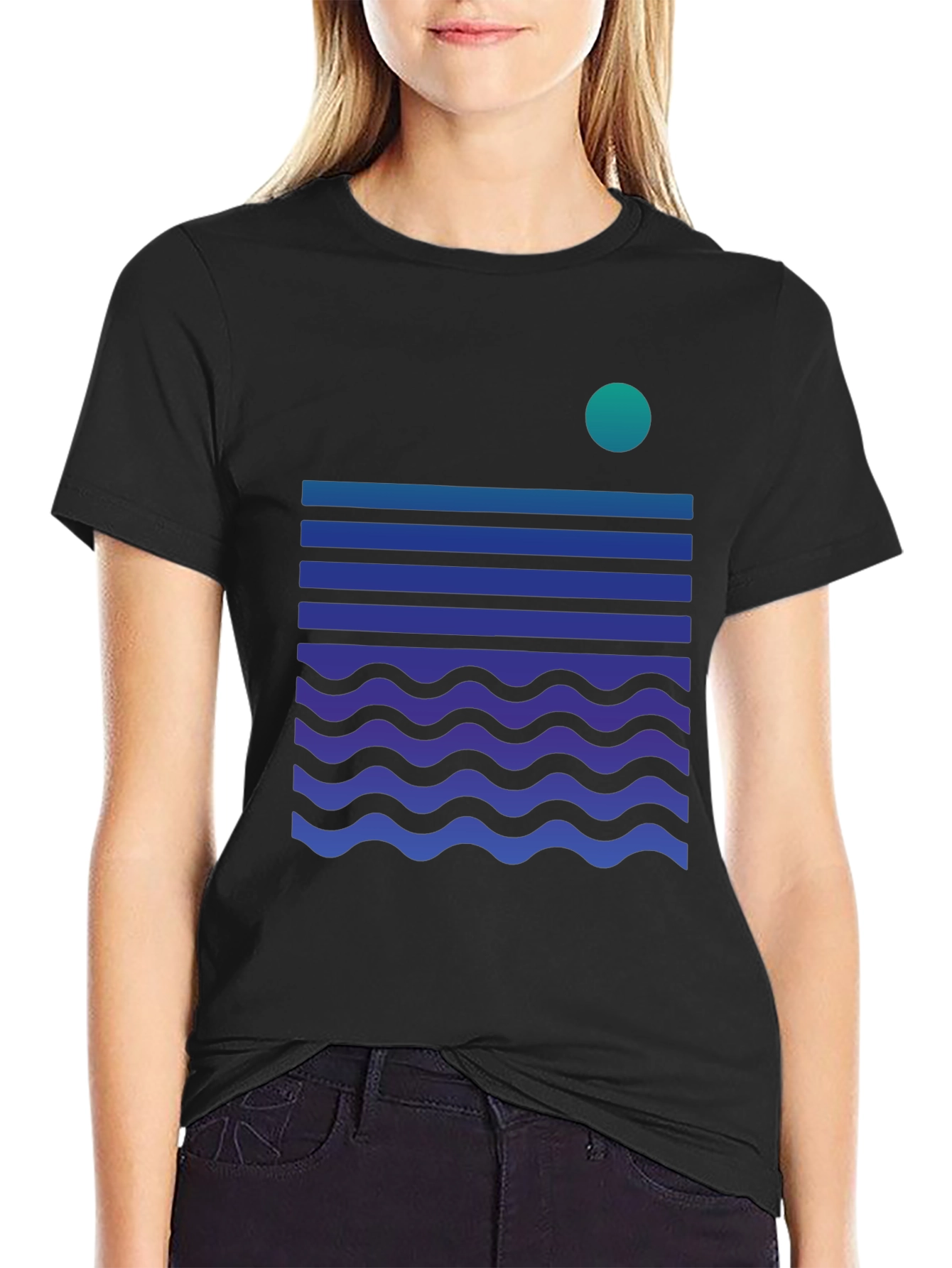 Abstract Ocean Wave Graphic Tee - Black