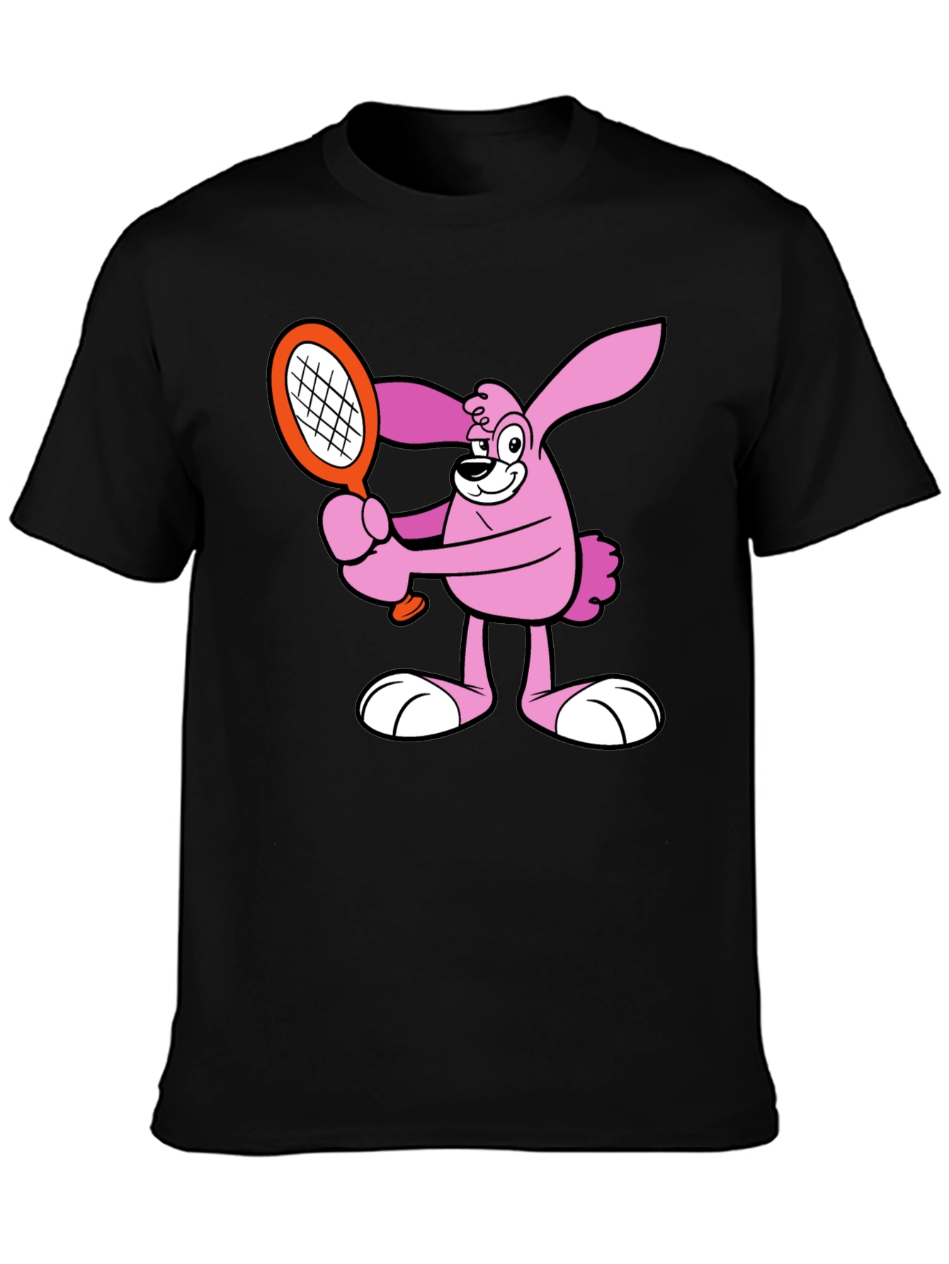 Cartoon Bunny Tennis Player Graphic T-Shirt