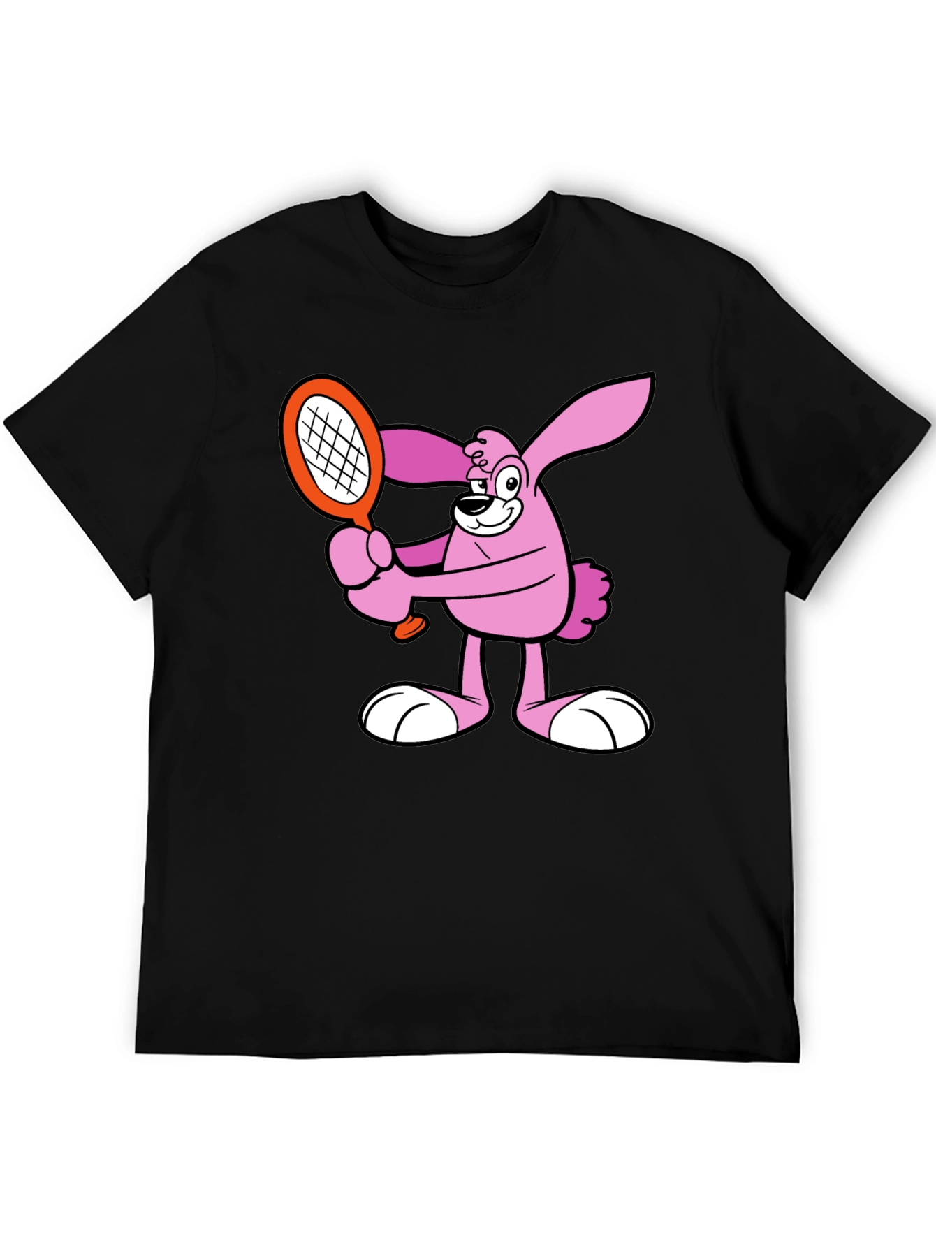 Cartoon Bunny Tennis Player Graphic T-Shirt