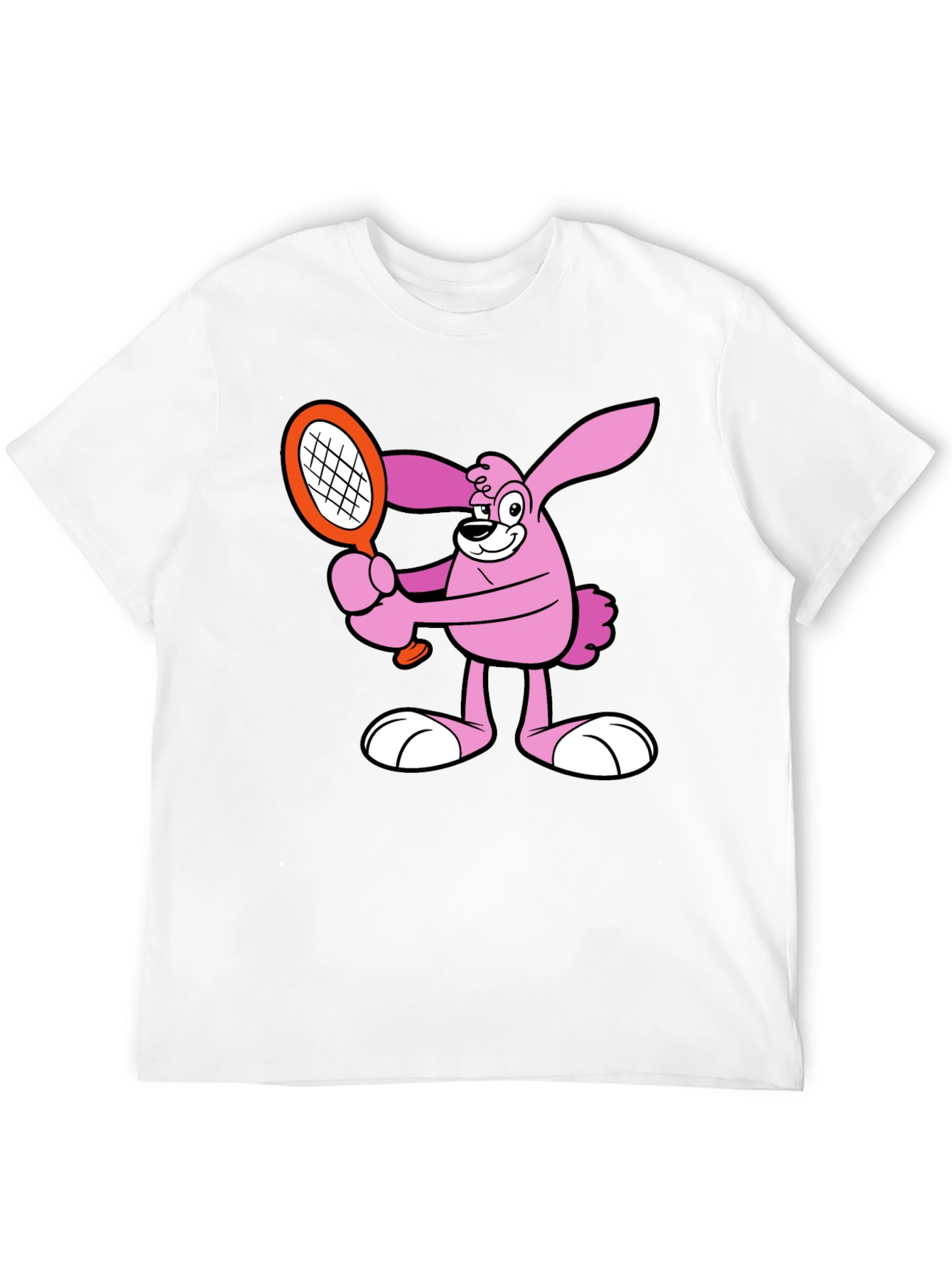 Cartoon Bunny Tennis Player Graphic T-Shirt