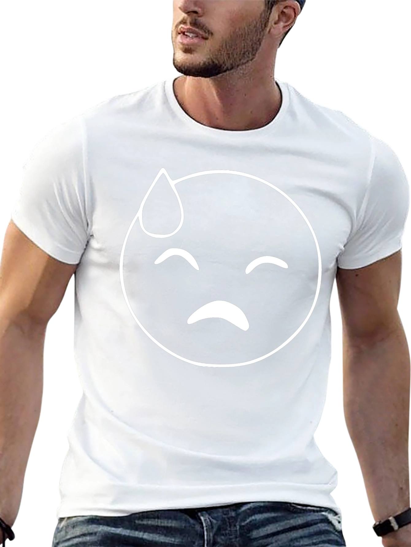 Black Emoji T-Shirt: Sweaty Face