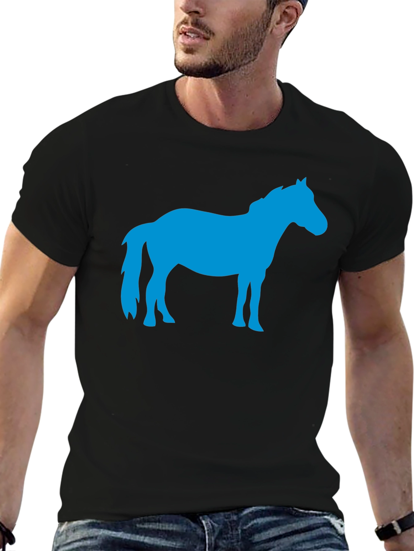 Blue Horse Silhouette Black Graphic Tee
