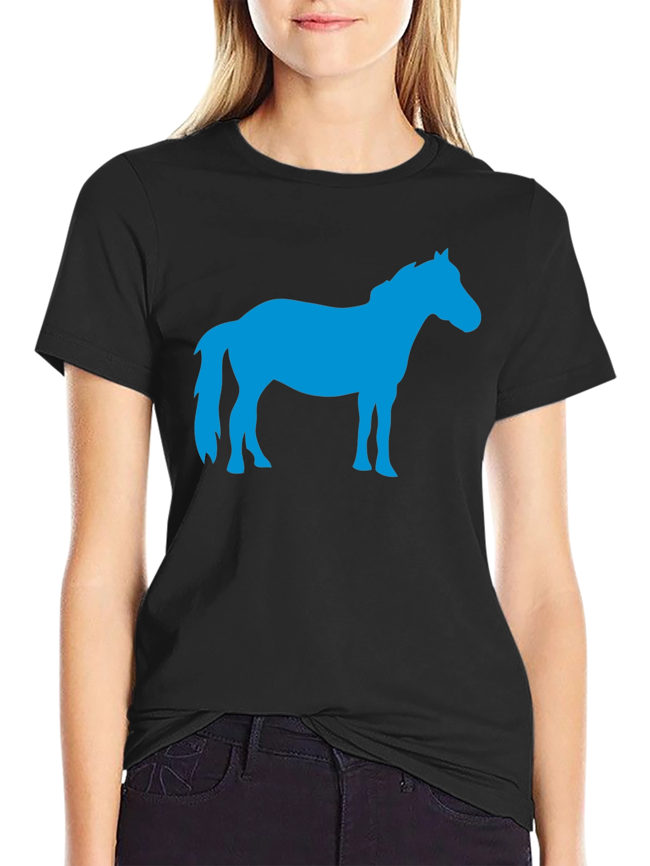 Blue Horse Silhouette Black Graphic Tee
