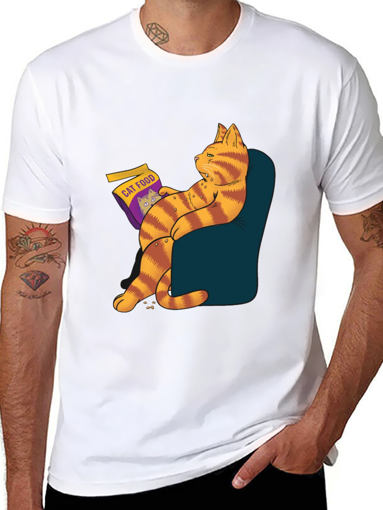 Funny Cat Food T-Shirt - Lazy Cat Design