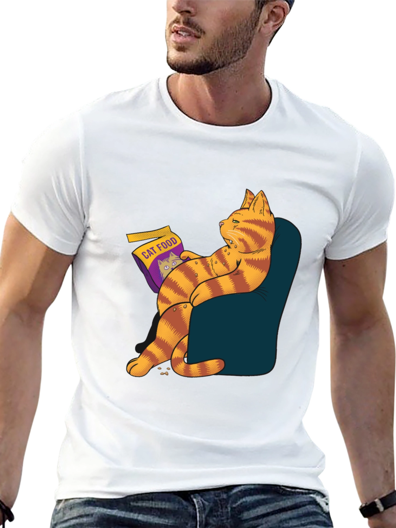 Funny Cat Food T-Shirt - Lazy Cat Design