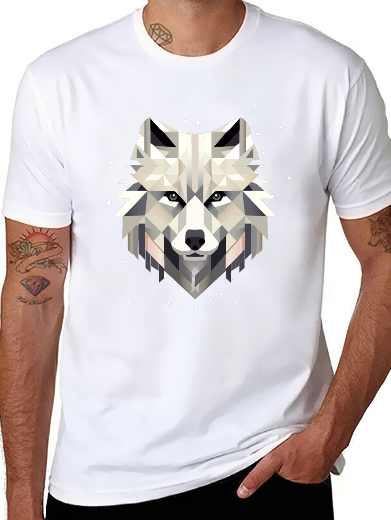 Geometric Wolf Graphic Black T-Shirt