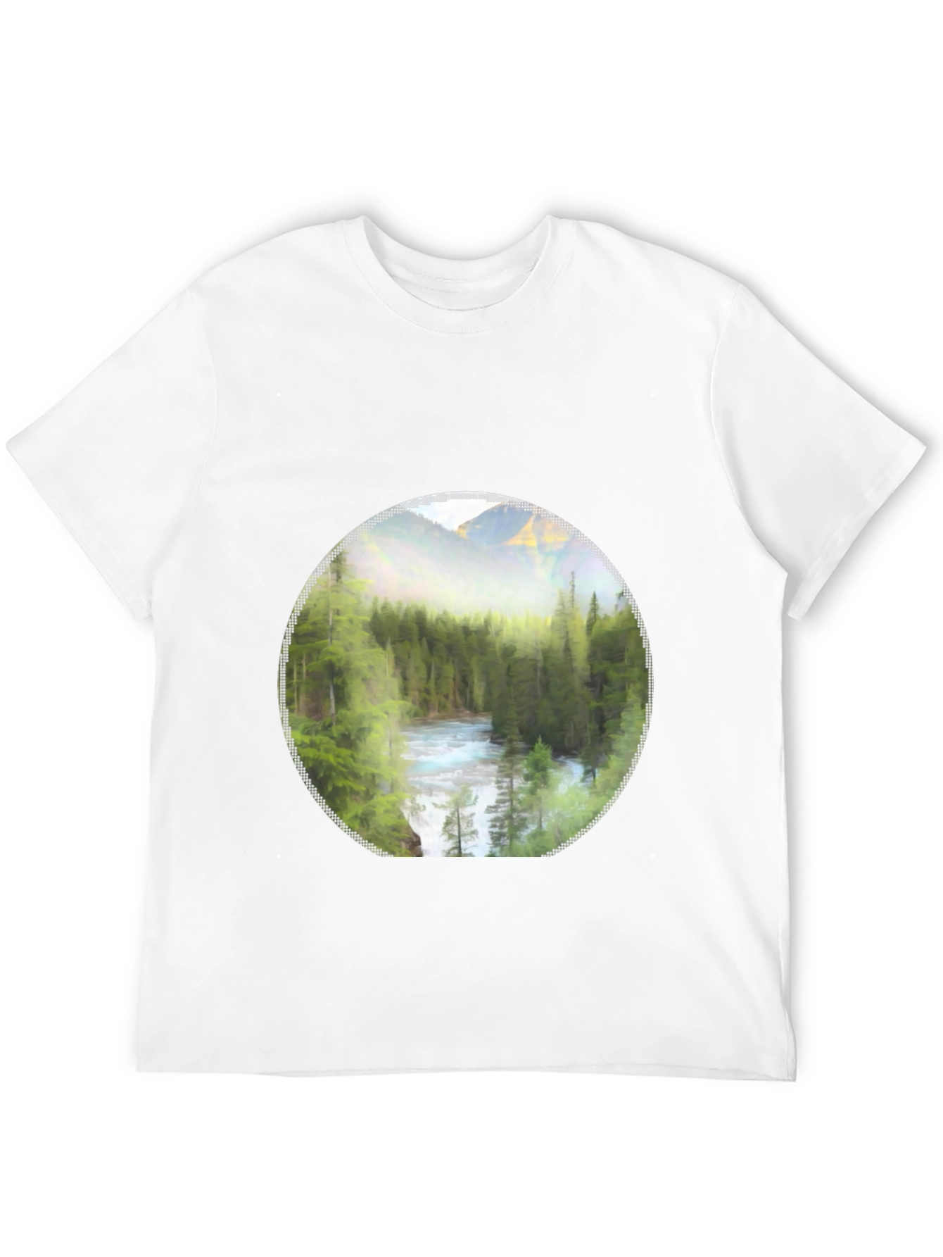 Nature Scene Graphic Tee - Mountain River Print