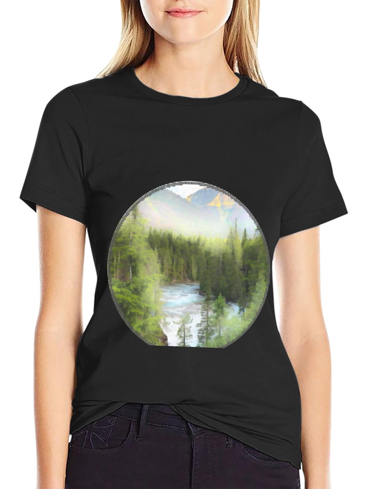 Nature Scene Graphic Tee - Mountain River Print