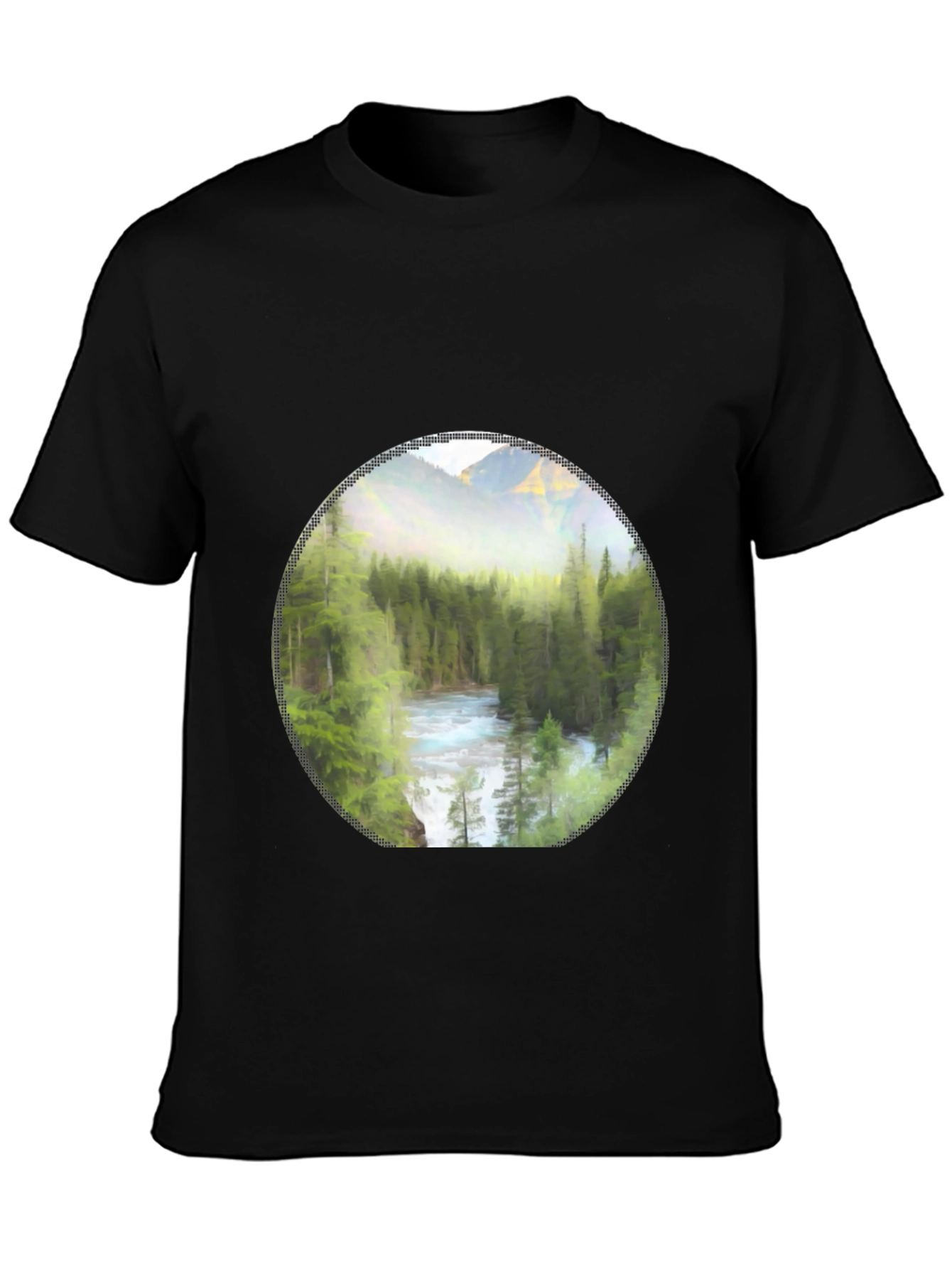 Nature Scene Graphic Tee - Mountain River Print