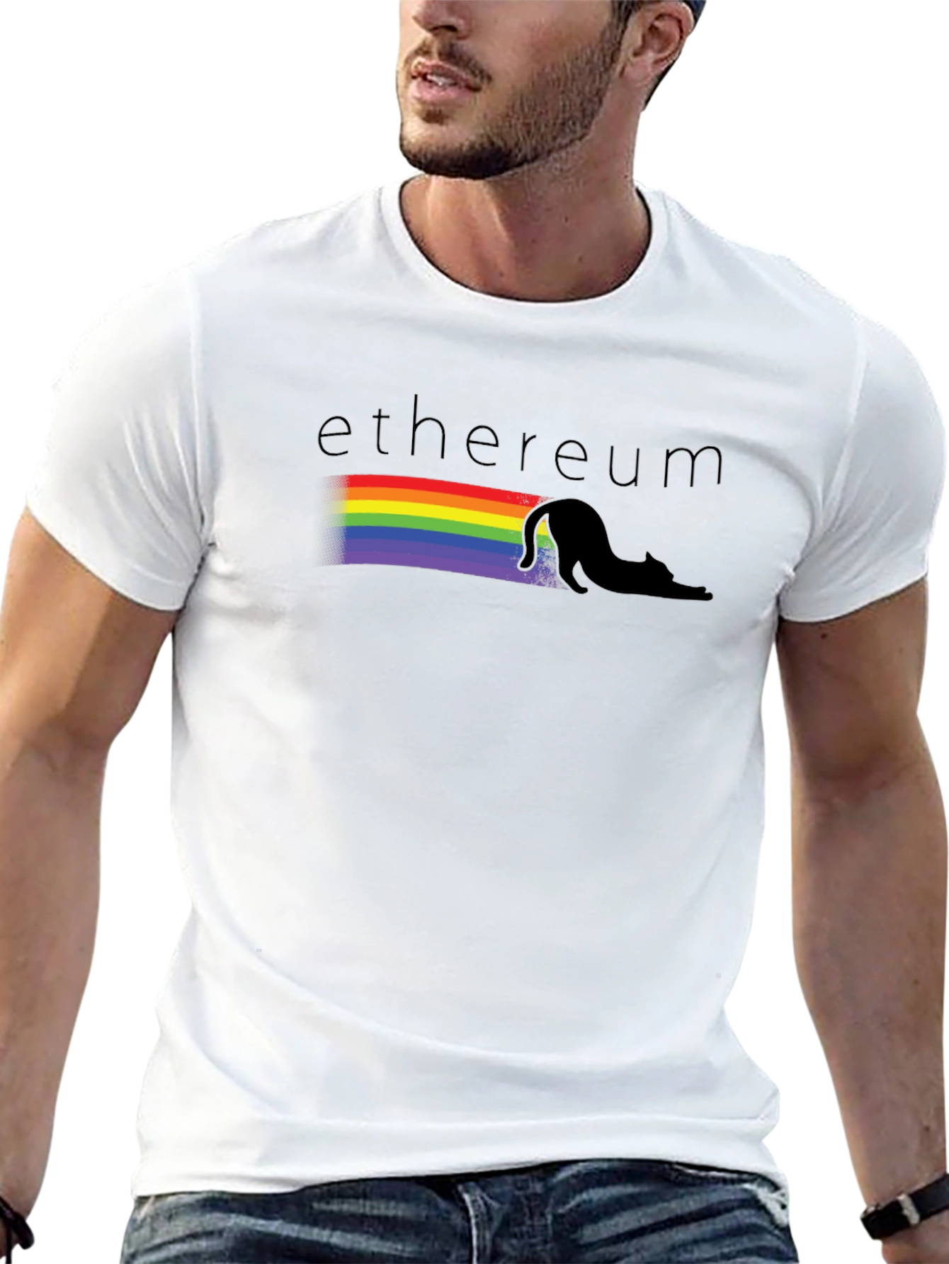Ethereum Rainbow Cat Black T-Shirt