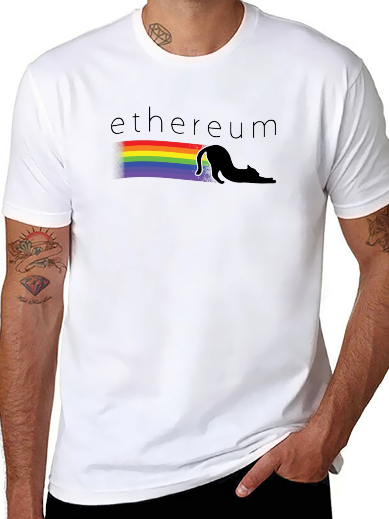Ethereum Rainbow Cat Black T-Shirt