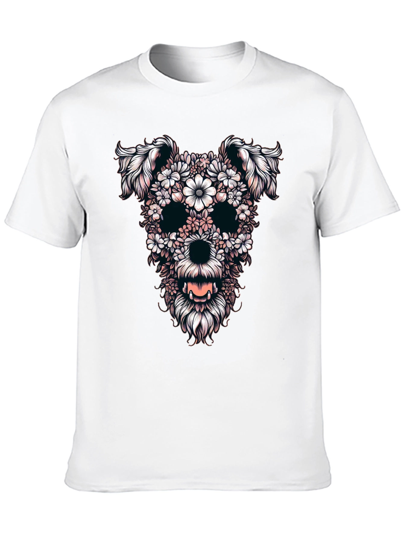 Floral Dog Skull Graphic Black T-Shirt