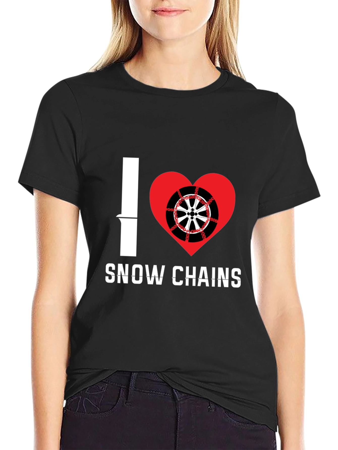 I Heart Snow Chains Black T-Shirt