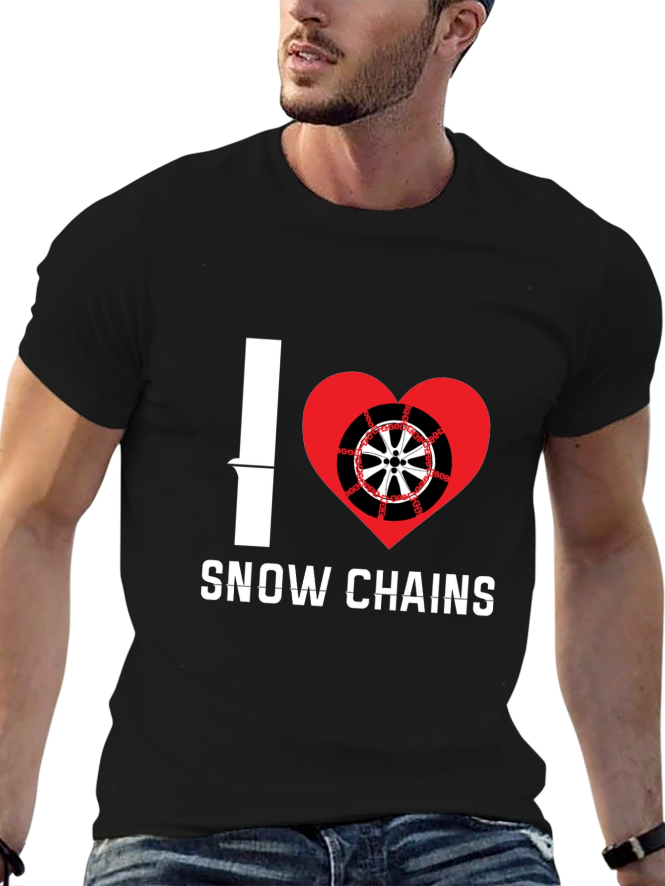 I Heart Snow Chains Black T-Shirt