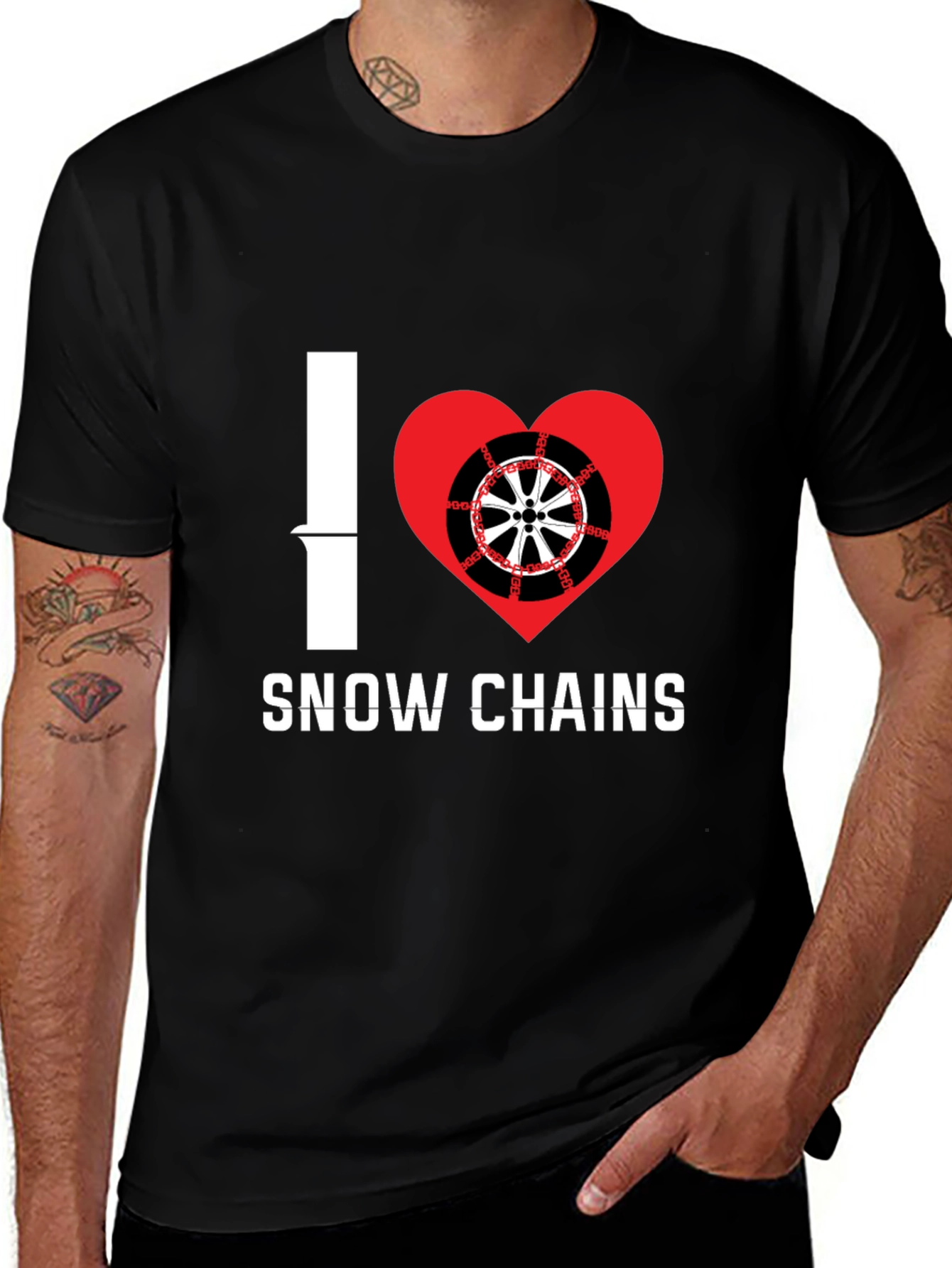 I Heart Snow Chains Black T-Shirt