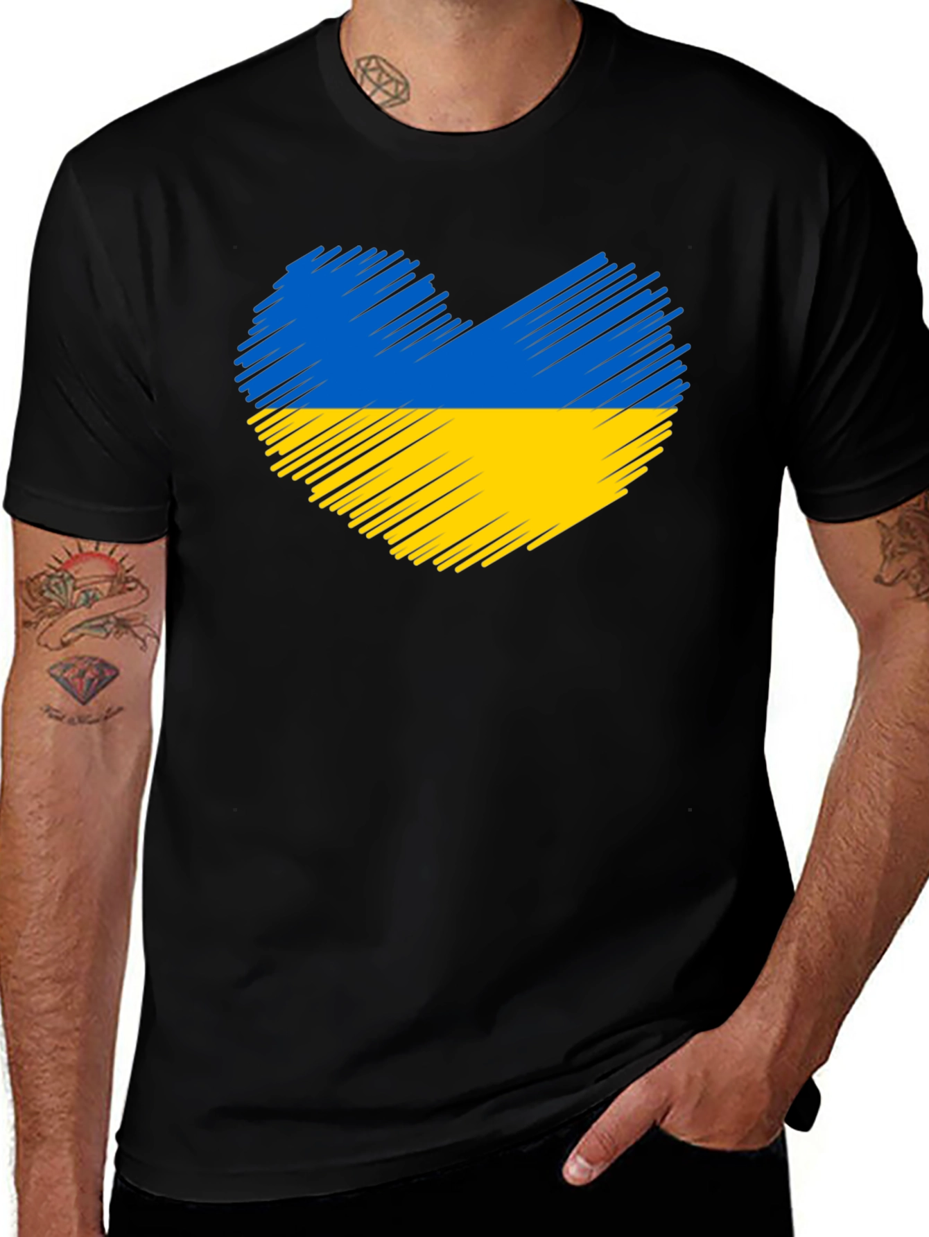 Ukraine Heart Flag Black T-Shirt