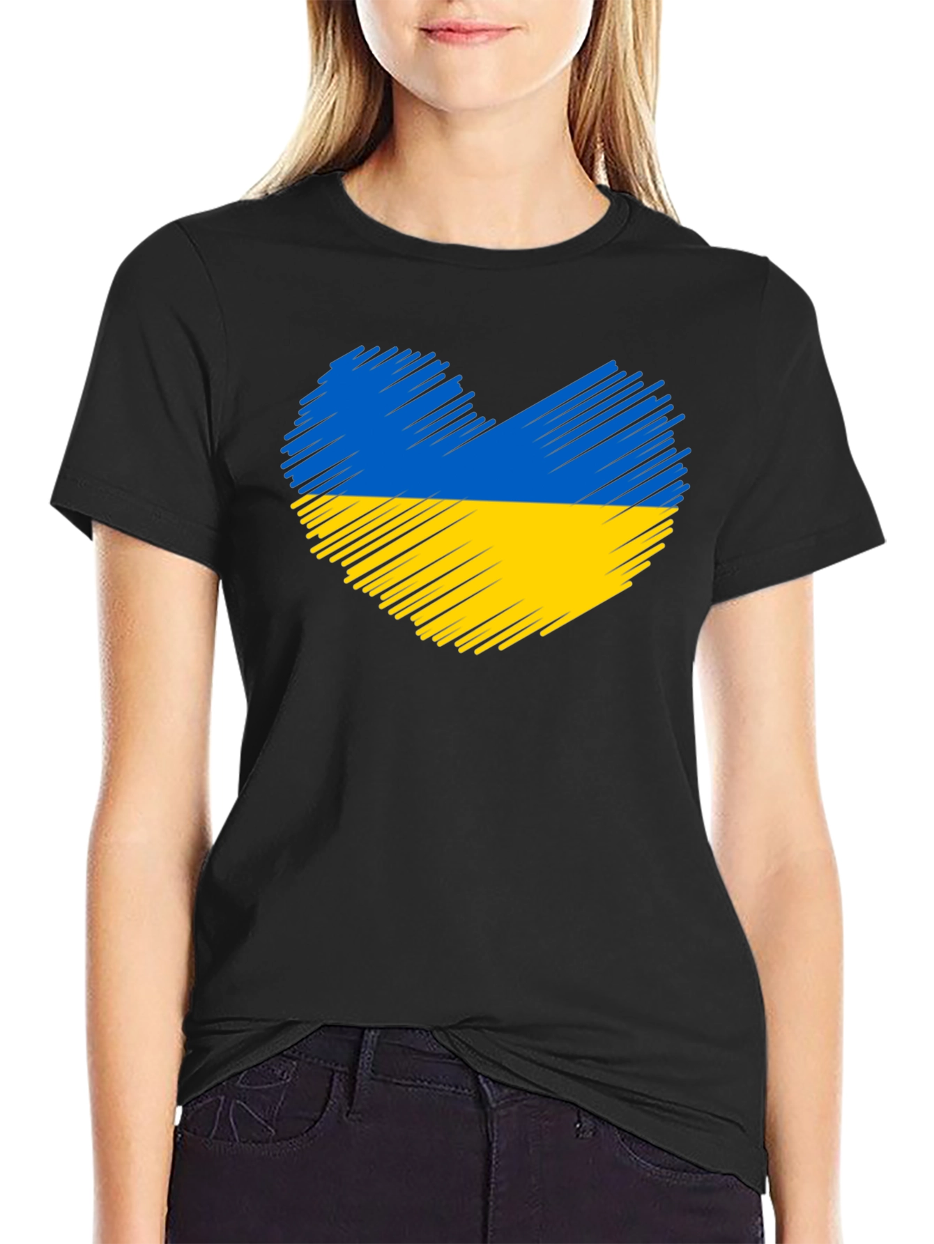 Ukraine Heart Flag Black T-Shirt