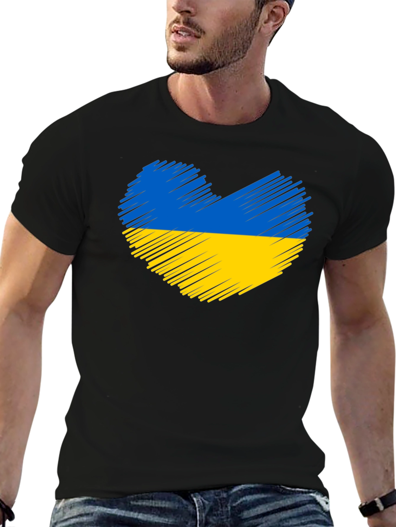 Ukraine Heart Flag Black T-Shirt