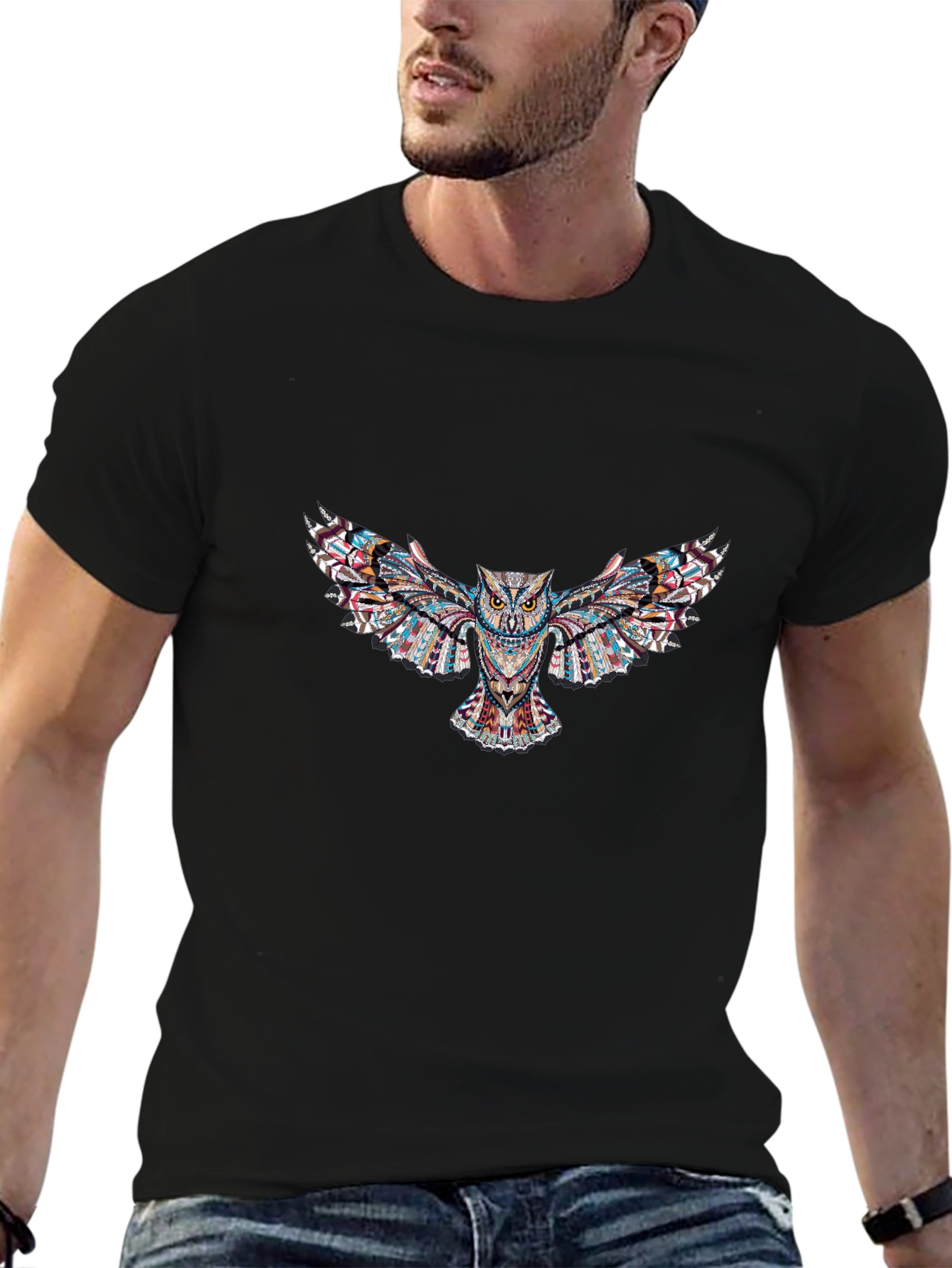 Owl Print Black T-Shirt