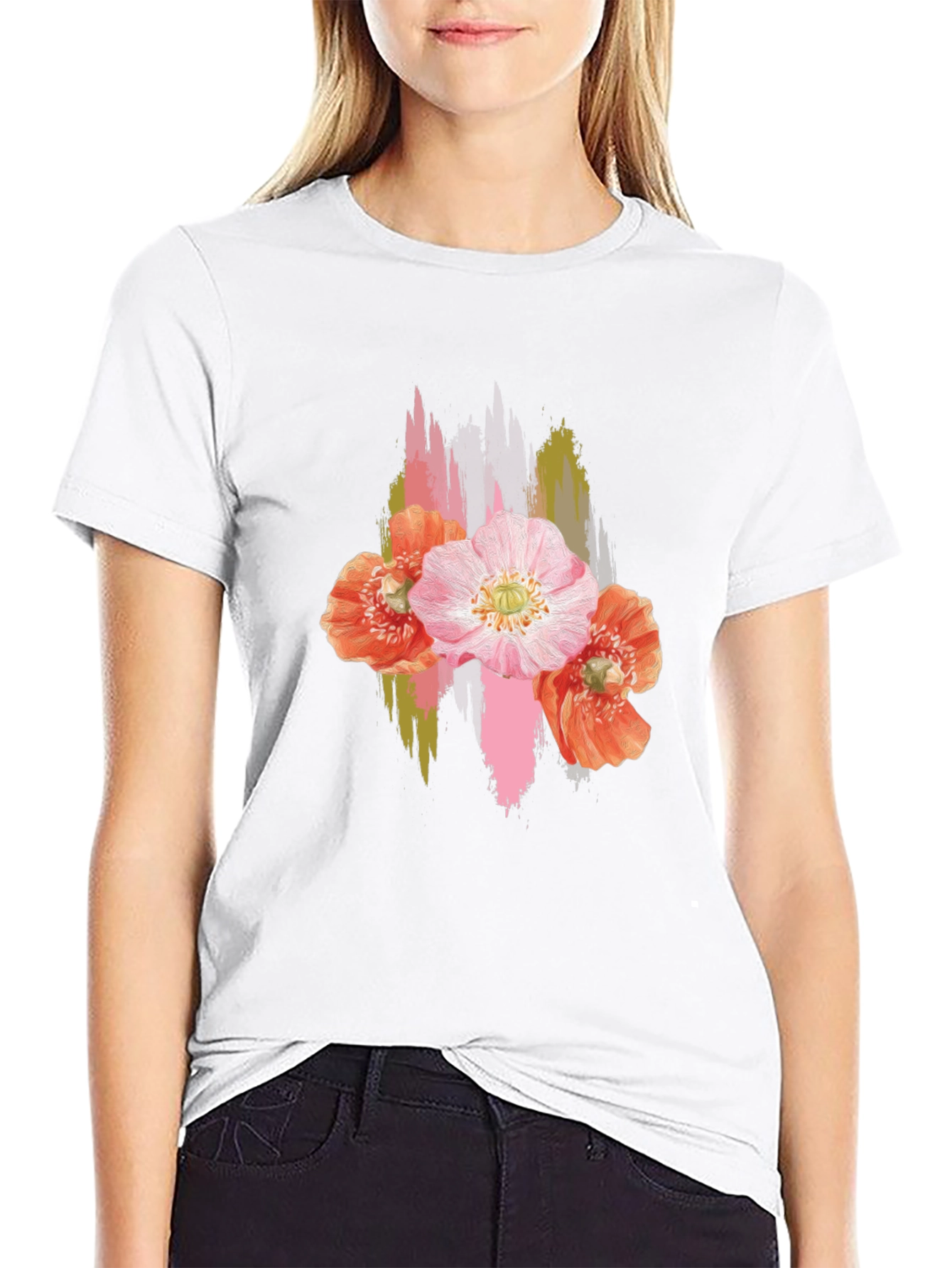 Floral Brushstroke Black T-Shirt