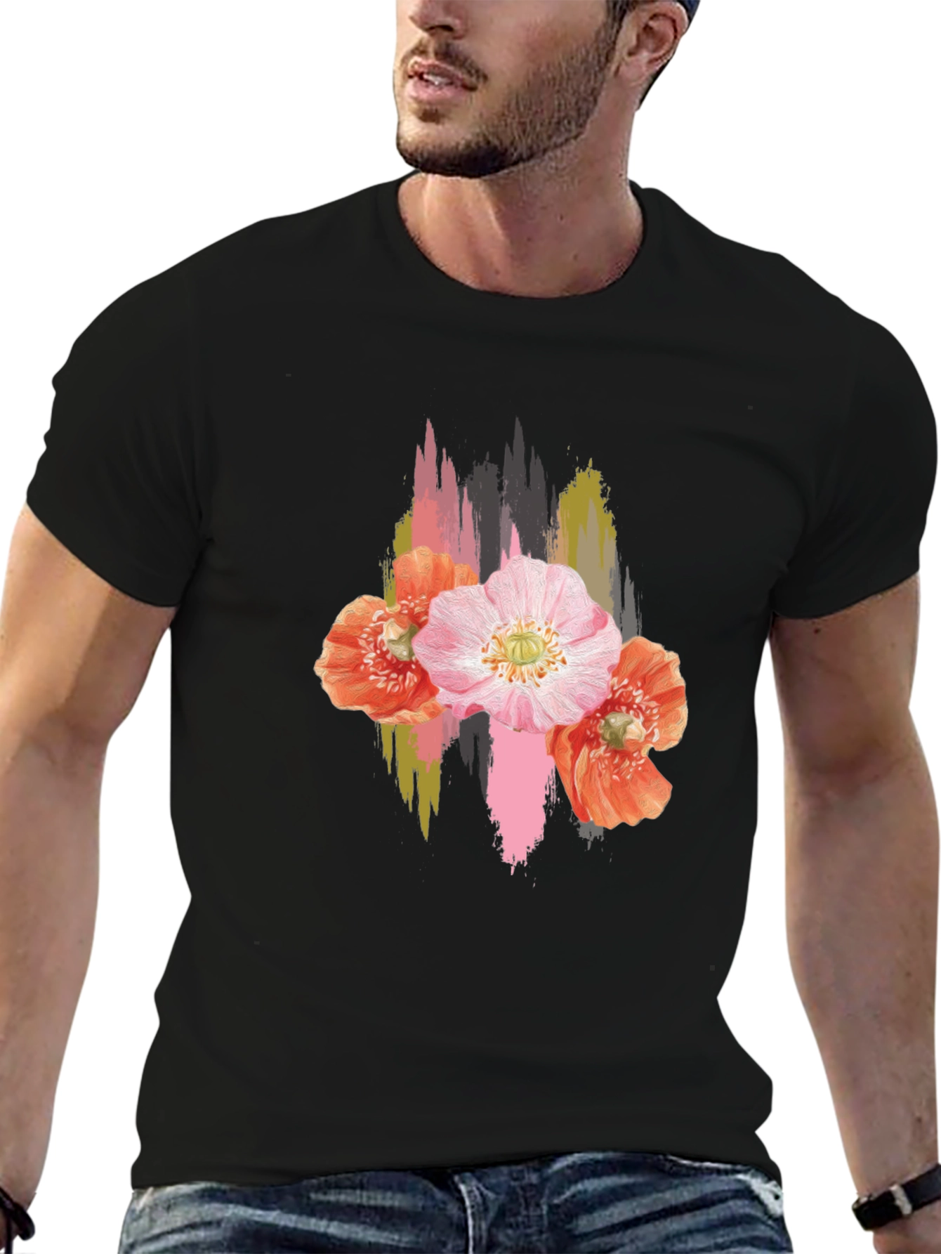 Floral Brushstroke Black T-Shirt