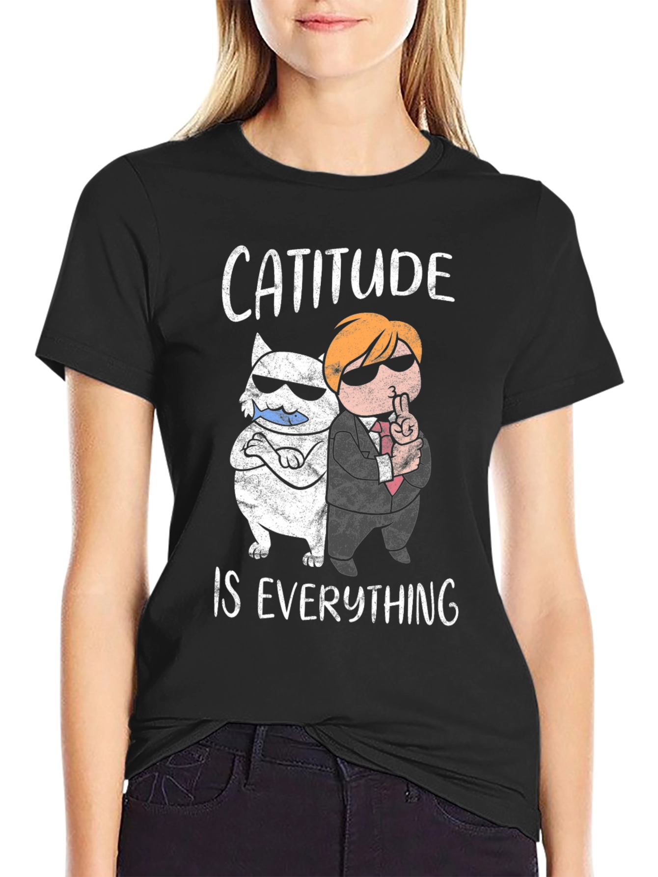 Cattitude is Everything Black Graphic Tee